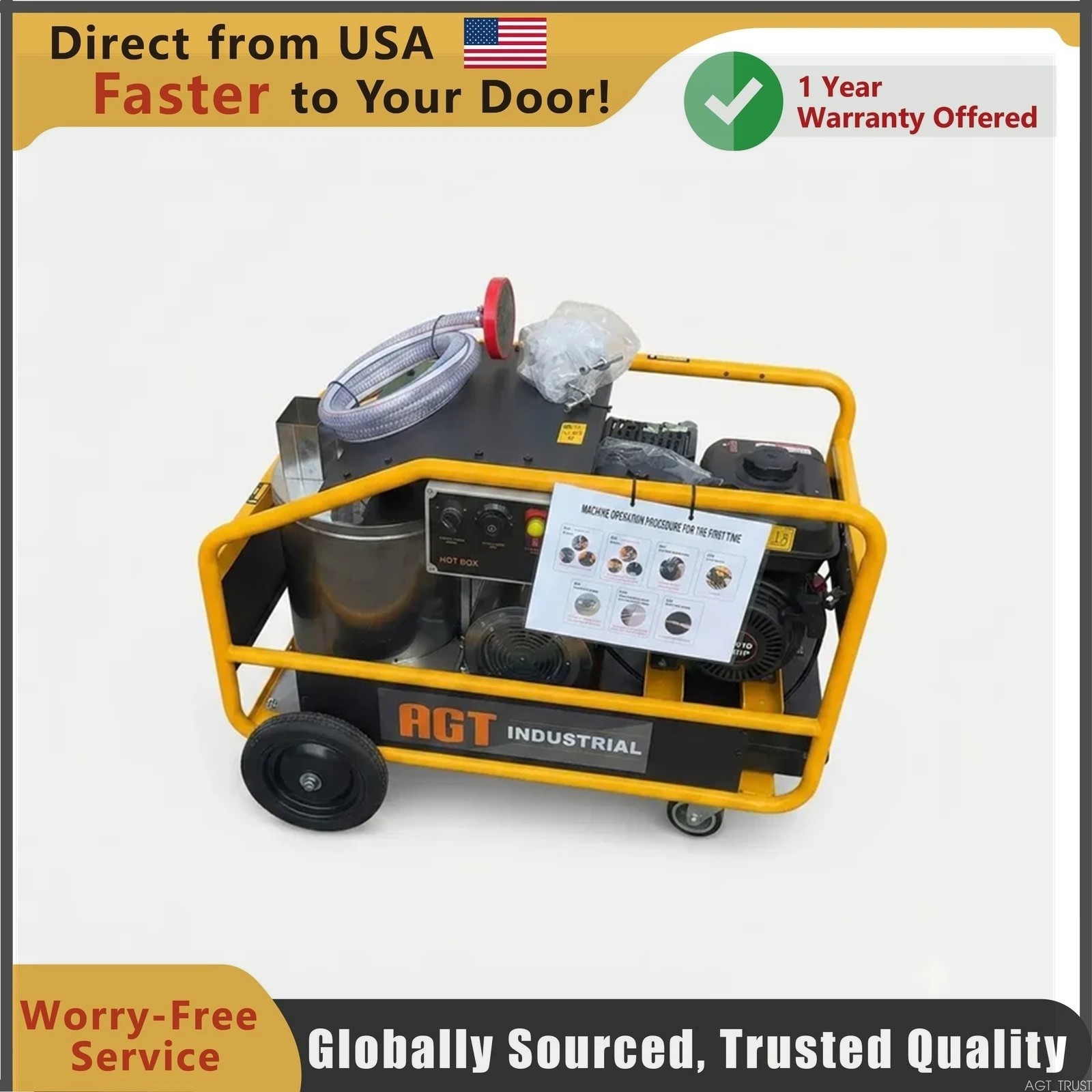 AGT HPW3000 Hot Water Pressure Washer 3000 PSI 3GPM Gas Powered Diesel Heated