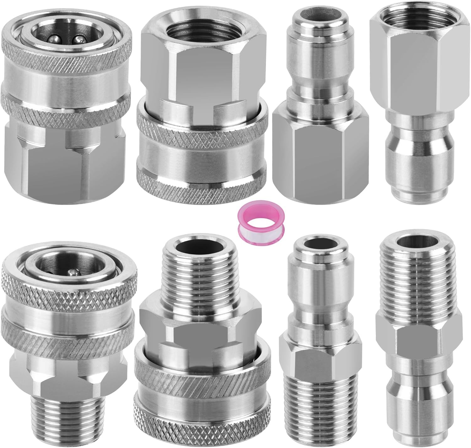 8pcs 3/8″NPT Quick Connect Pressure Washer Hose Fittings Stainless Steel Adapter
