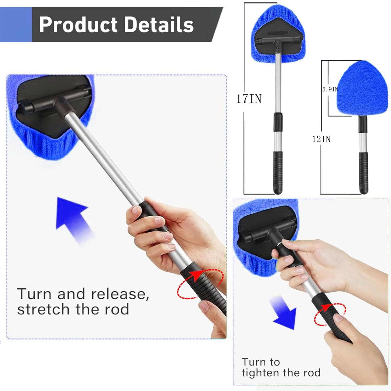 Windshield Cleaner Tool with Reusable Microfiber Pads Inside Car Window