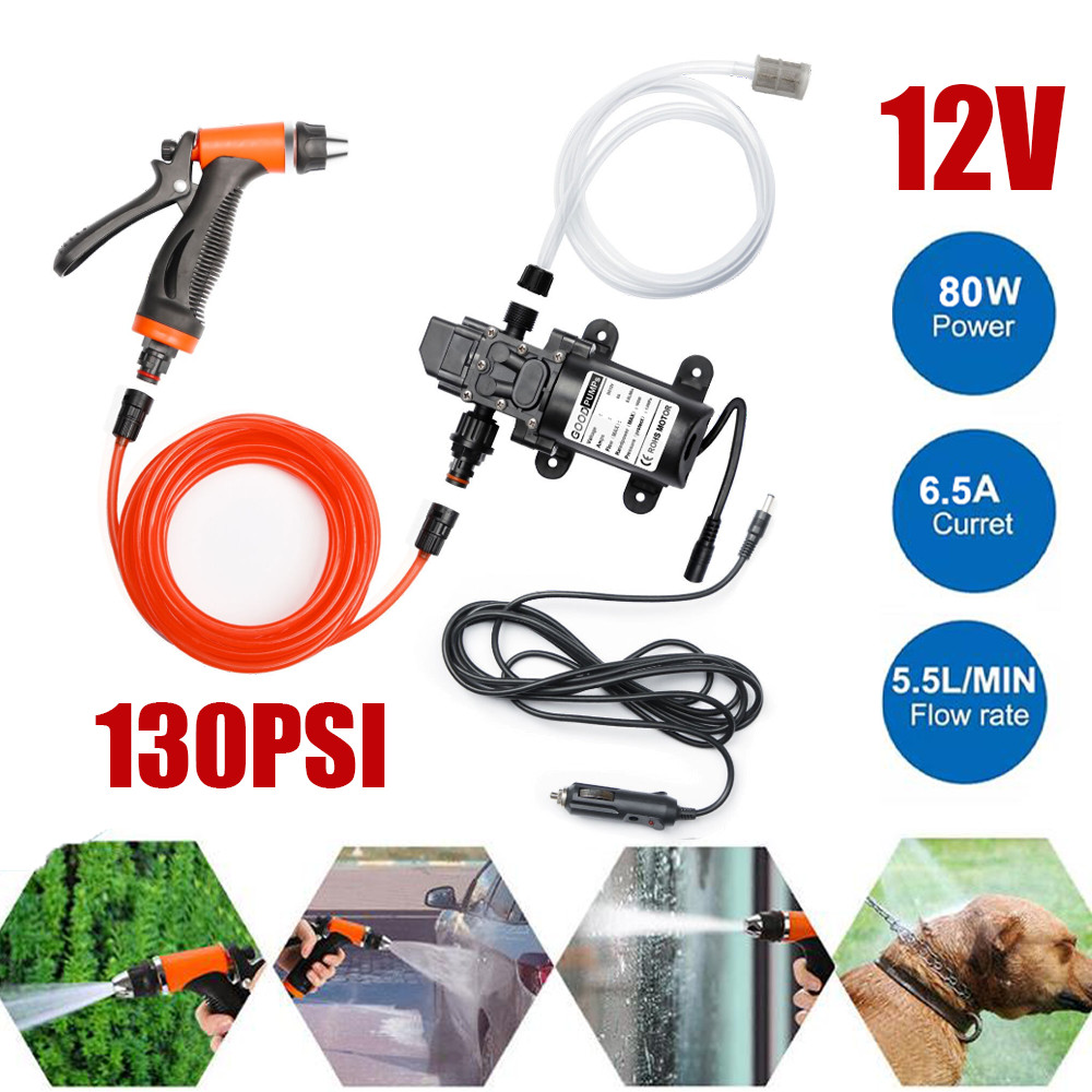 12V 130PSI Washdown Wash Pump Kit Electric DIY Car Washer Cleaner Sprayer Tool