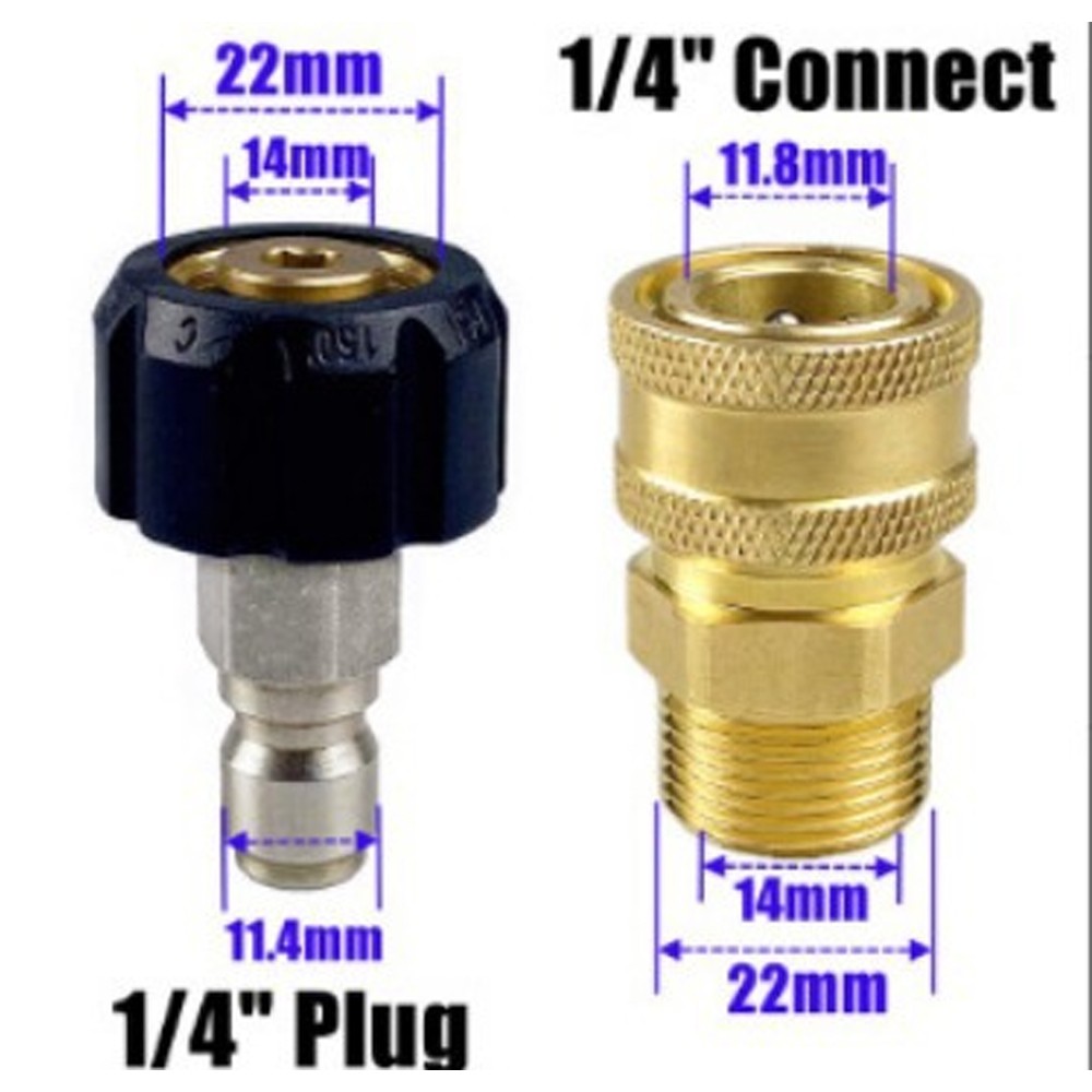 2Pairs Pressure Washer Hose Connector Adapter Quick M22 to 1/4″ Gun to Wand