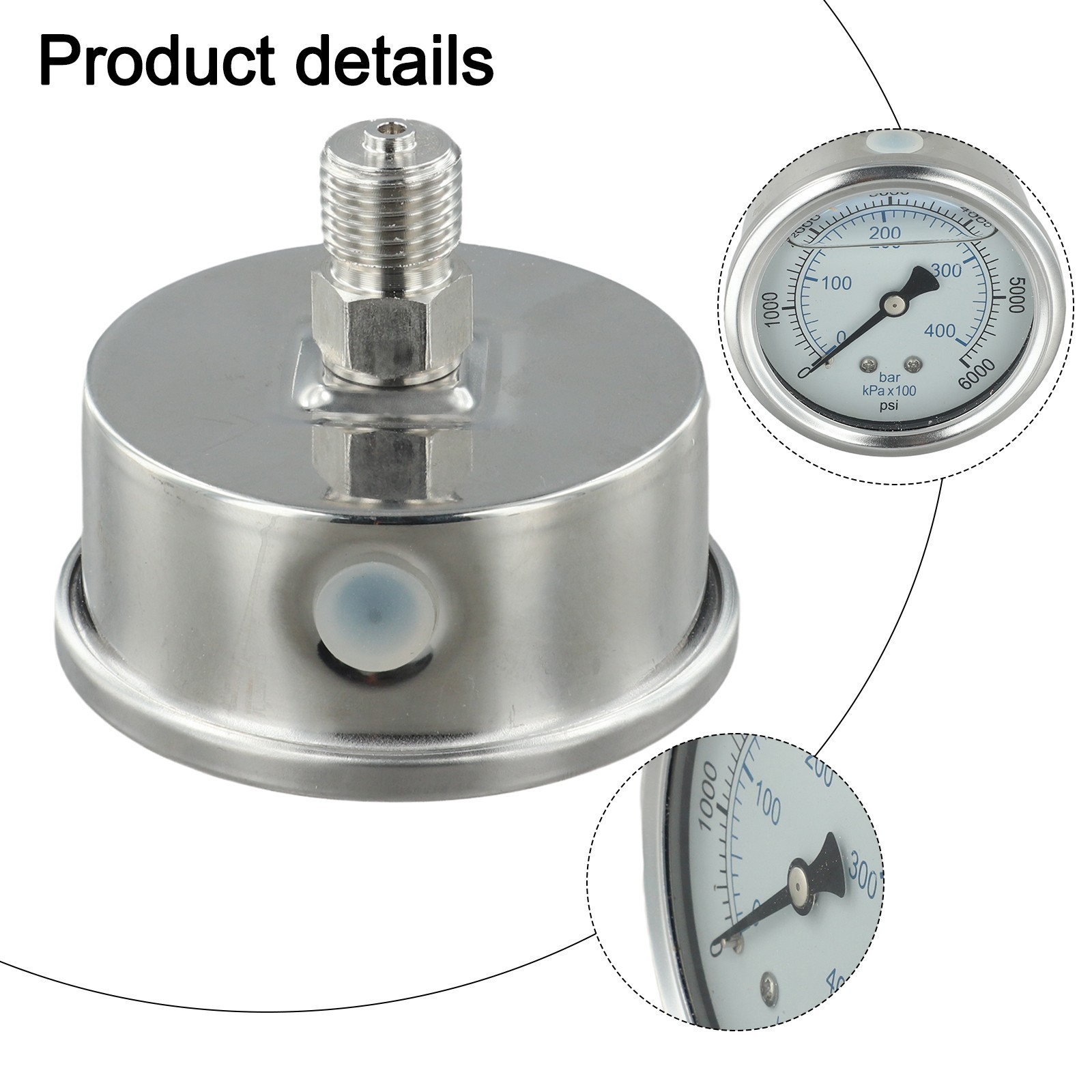 Robust M14x15 Threaded Pressure Washer Pressure Gauge 0 400 Bar/6000 Psi