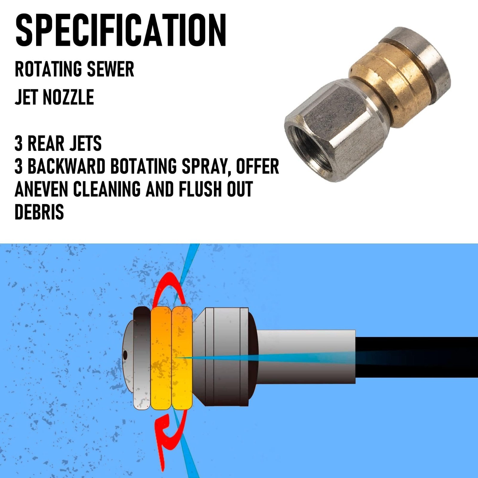 150FT Sewer Jetter Kit for Pressure Washer, 4000 PSI Drain Cleaner Hose, 1/4″ NP