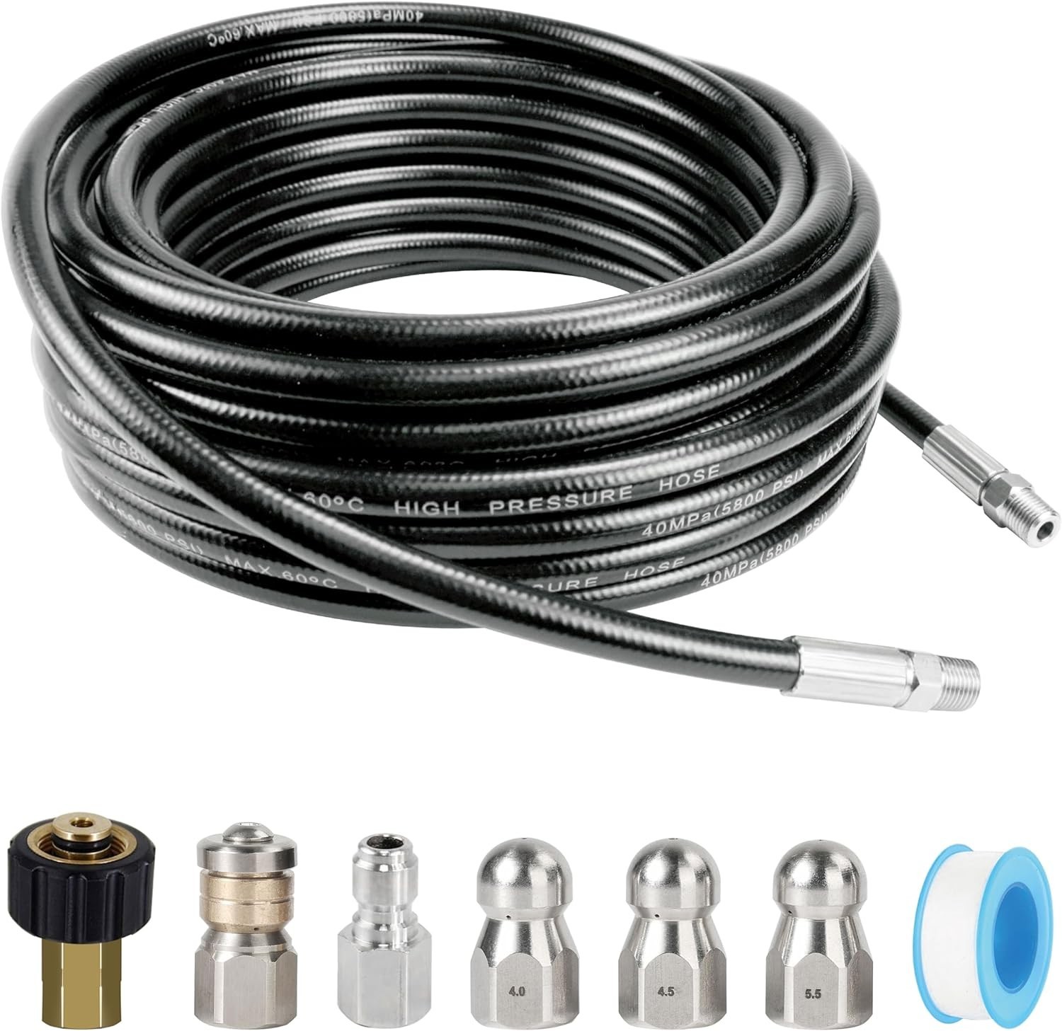 50FT Sewer Jetter Kit for Pressure Washers – 5800 PSI Drain Cleaning Solution