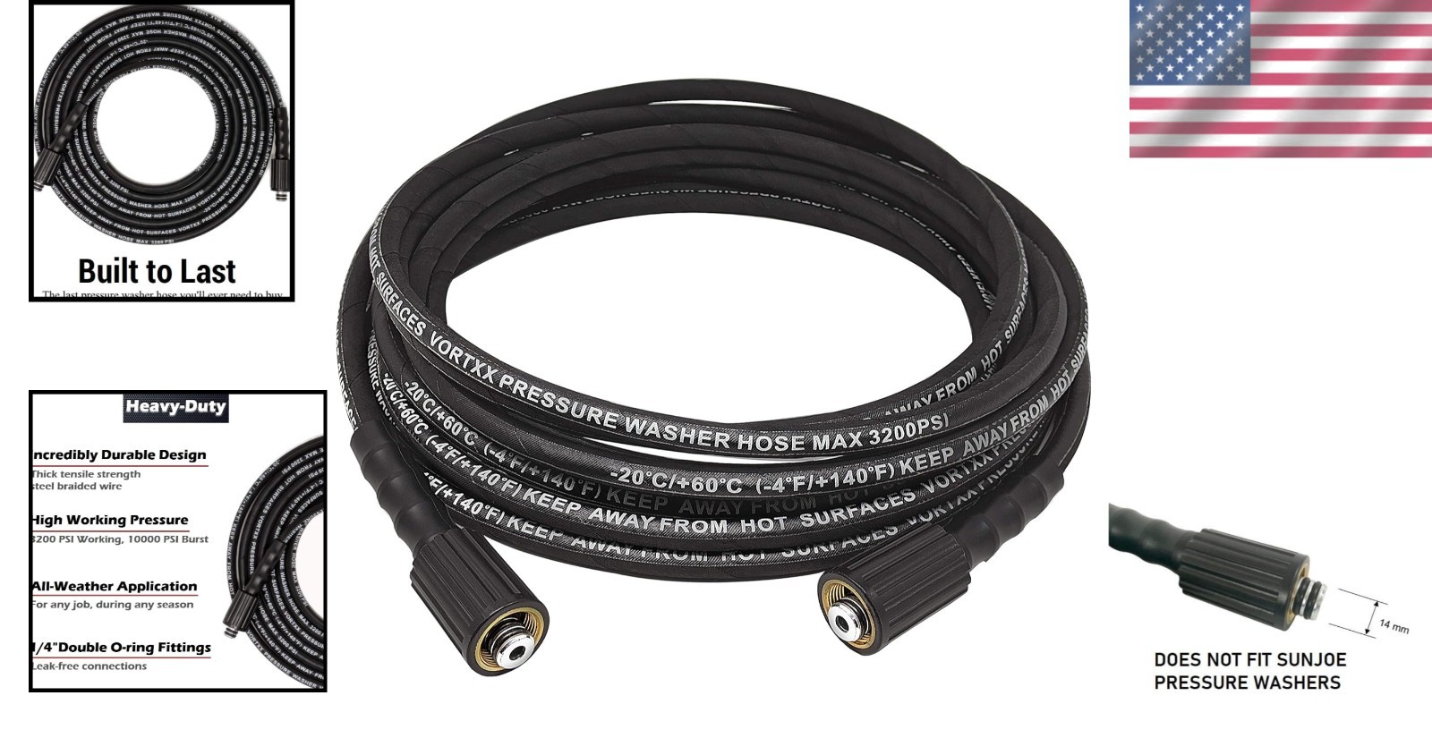 Steel Wire Braided 30FT Pressure Washer Hose, Kink Resistant