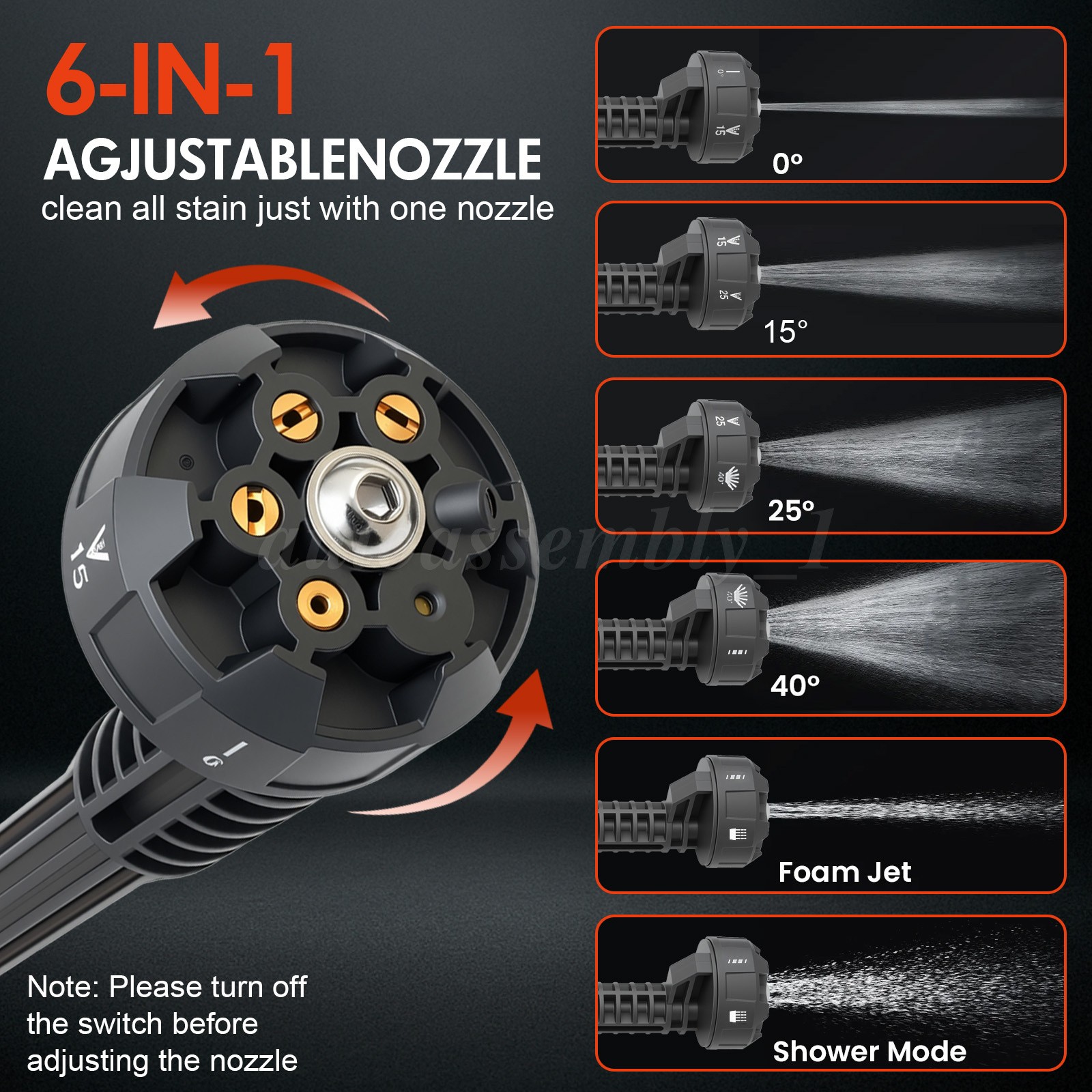 970PSI 4000mAH Cordless Pressure Washer Handheld Car Wash Gun 6-in-1 Nozzle
