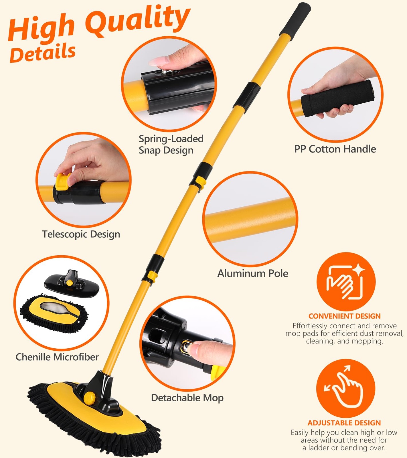 EVERRUSH 56.7″ Car Wash Brush Mop Kit Microfiber 56.7 inches, Yellow & Black