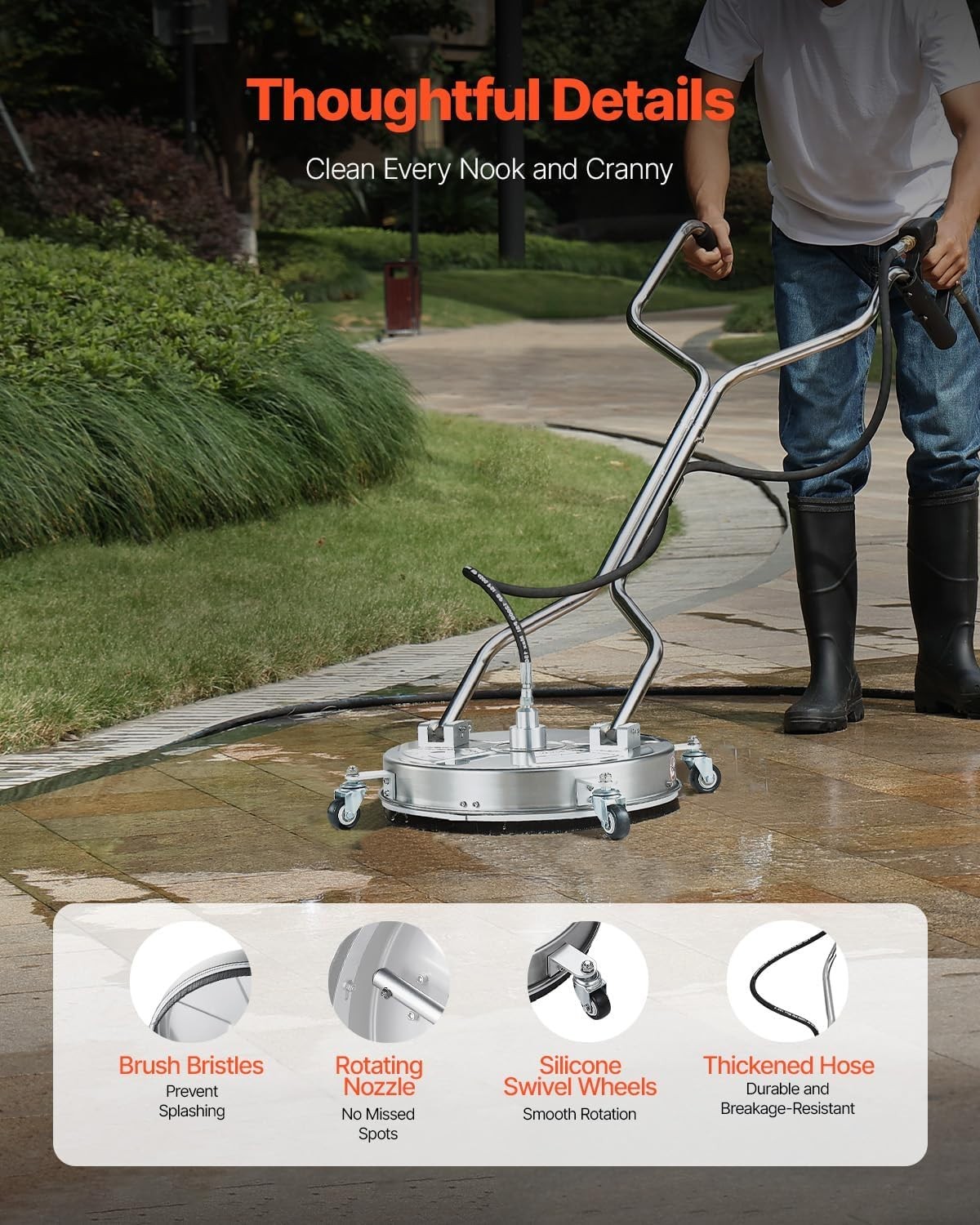 Professional 4000 PSI Stainless Steel Surface Cleaner with Dual Handle & Wheels