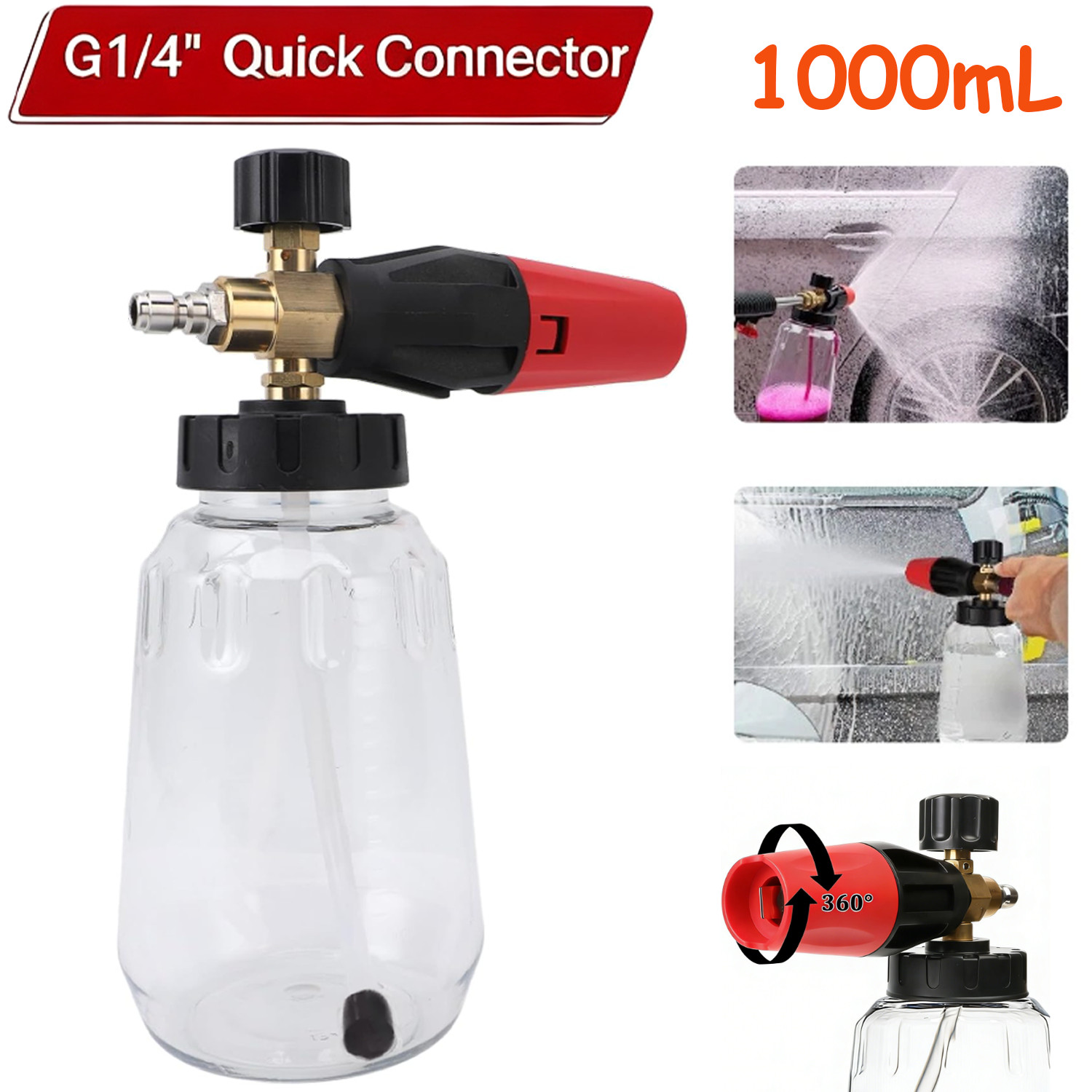 1L Snow Foam Lance Cannon Soap Bottle Sprayer Pressure Washer Gun Jet Car Wash