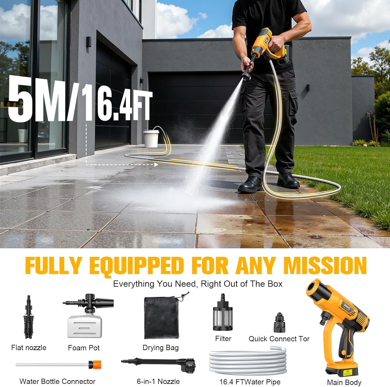 Cordless Pressure Washer Compatible with Dewalt 20V Battery, 800PSI Ultra-Light