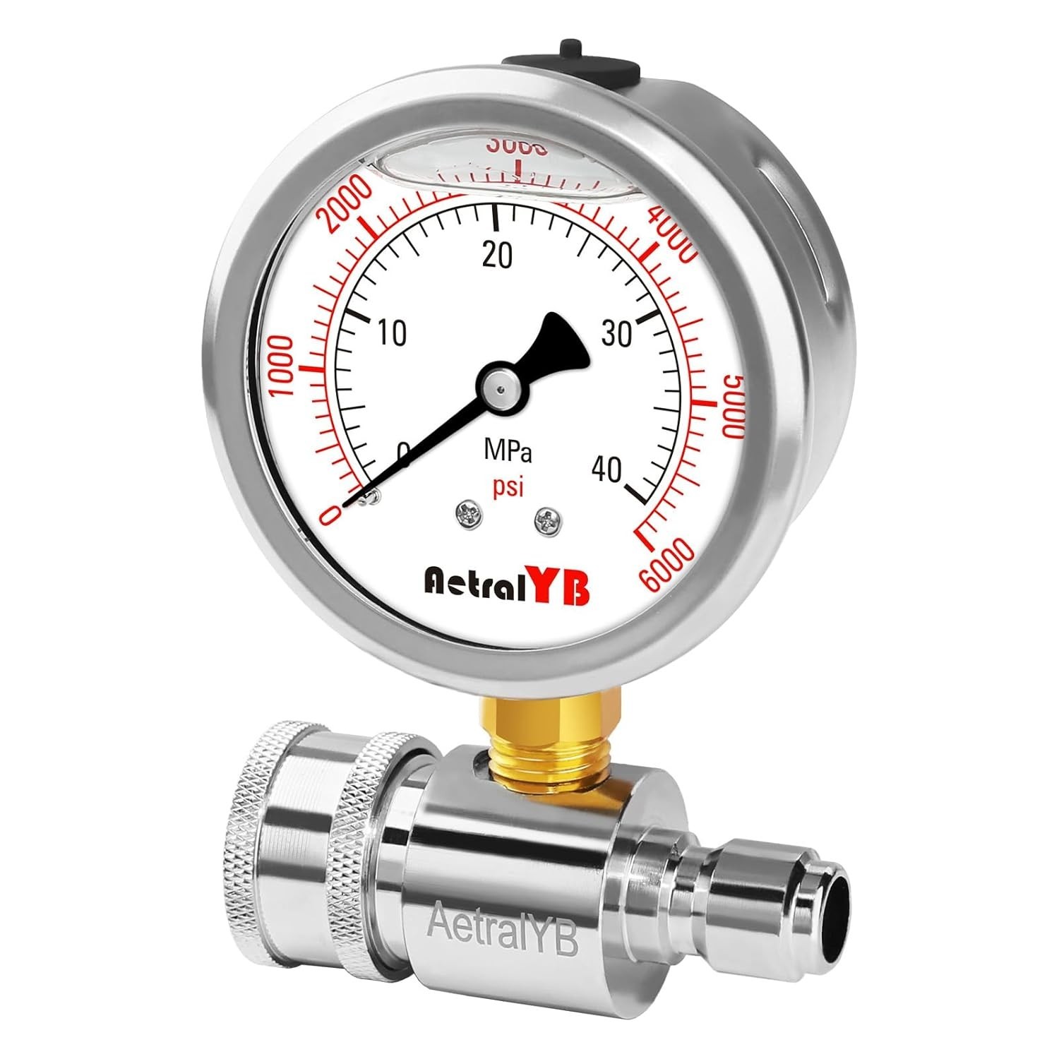 6000PSI Washer Pressure Gauge,3/8″ Push-To-Connection Quick Connection,Stainless
