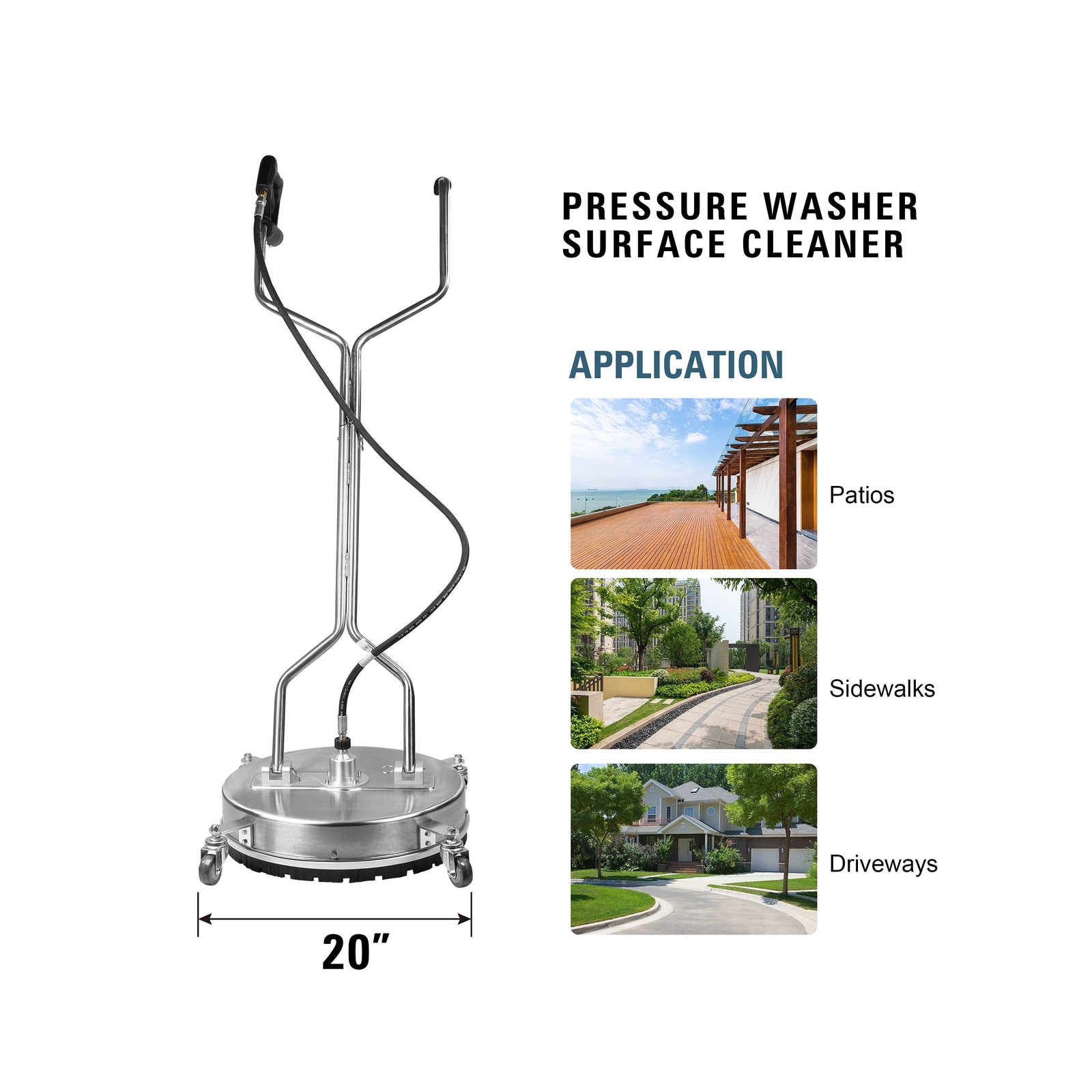 WOJET Surface Cleaner Ground Washer 20″ Stainless Steel Brush Pan 4500 PSI Ma…