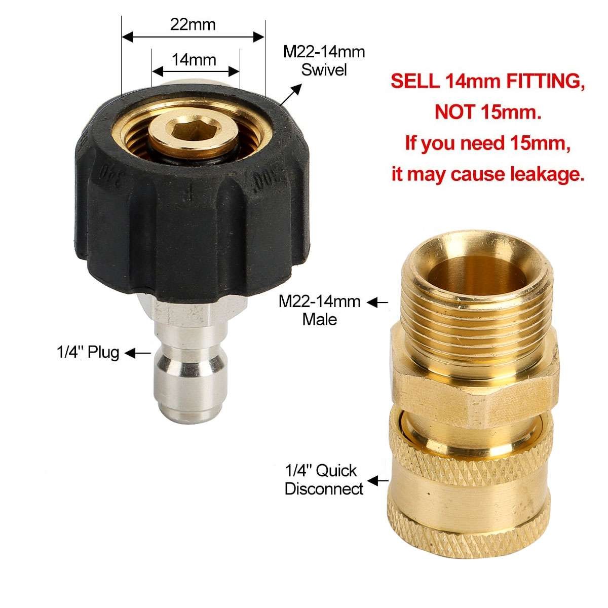 M22 Quick Connect Adapter Female to 1/4” Male Connector for Pressure Washer Set