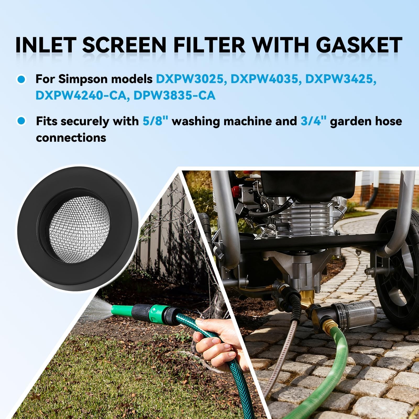 Inlet Screen Filter with Gasket, 60 Mesh Stainless Steel & Rubber Seal – 4 Pack