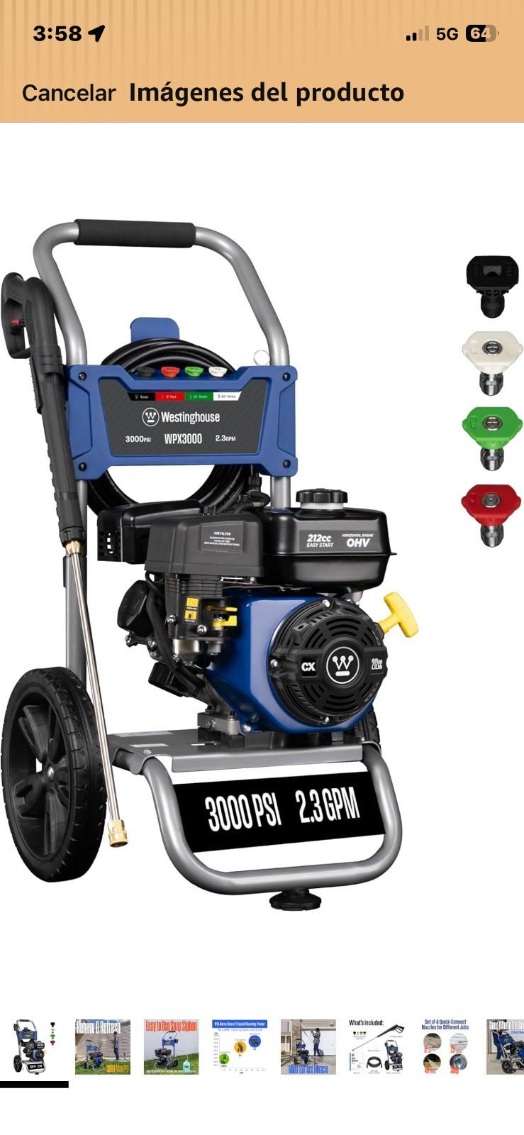 Westinghouse WPX3000 Gas Pressure Washer 3000 PSI 212cc 4-Stroke Quick Connect