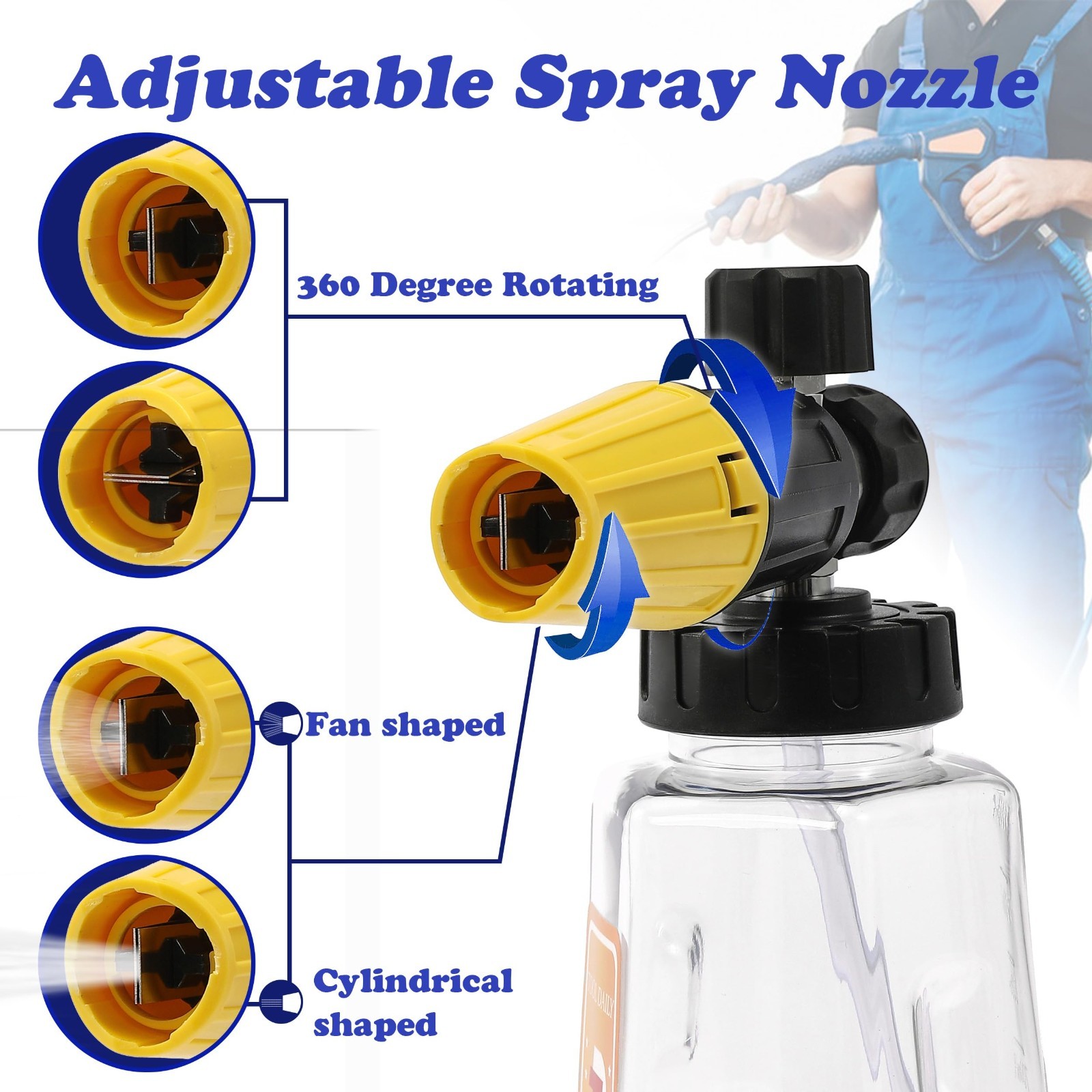 Pressure Washer Foam Cannon with Dual Connector, 5 Nozzles & Quick Connect Tip