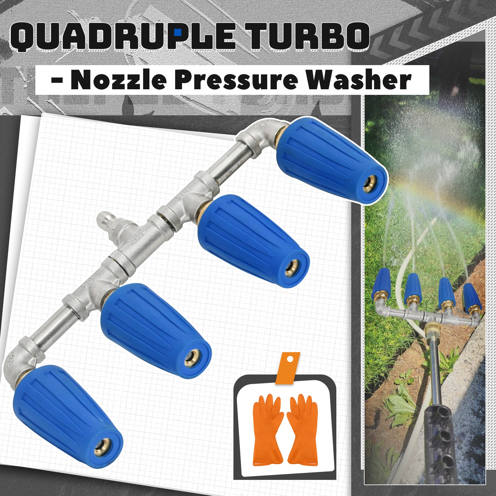 4-in-1 Turbo Nozzle Pressure Washer 4000 PSI 360° Rotating 1/4” Quick Connector