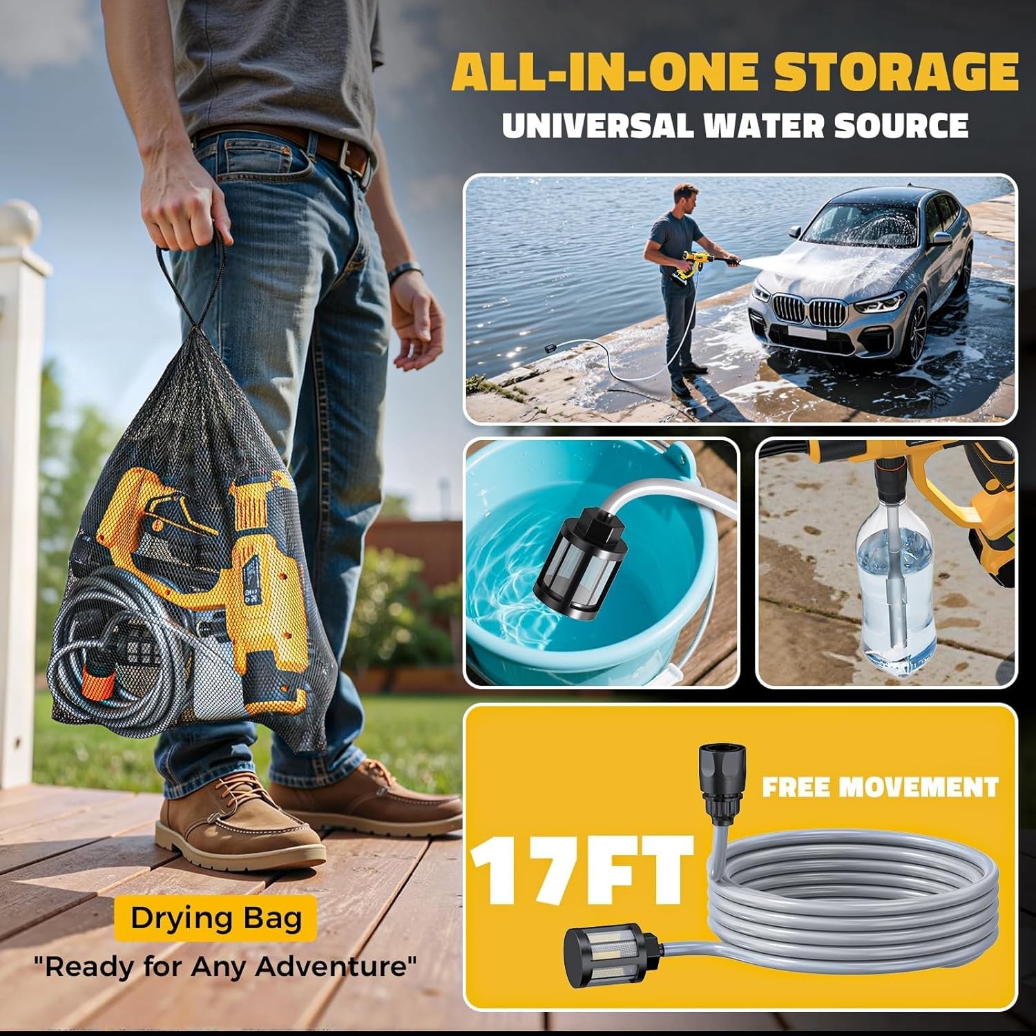 Cordless Pressure Washer Compatible with Dewalt 20V Battery 800 PSI Portable Han