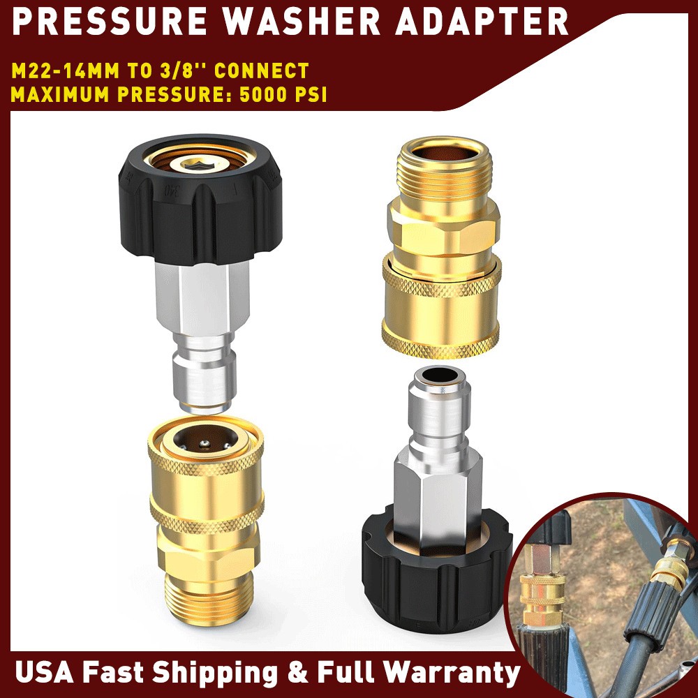 Brass No-Leak Thread Adapter 4PCS M22 14mm Convert 3/8″ to Quick Connect Fitting