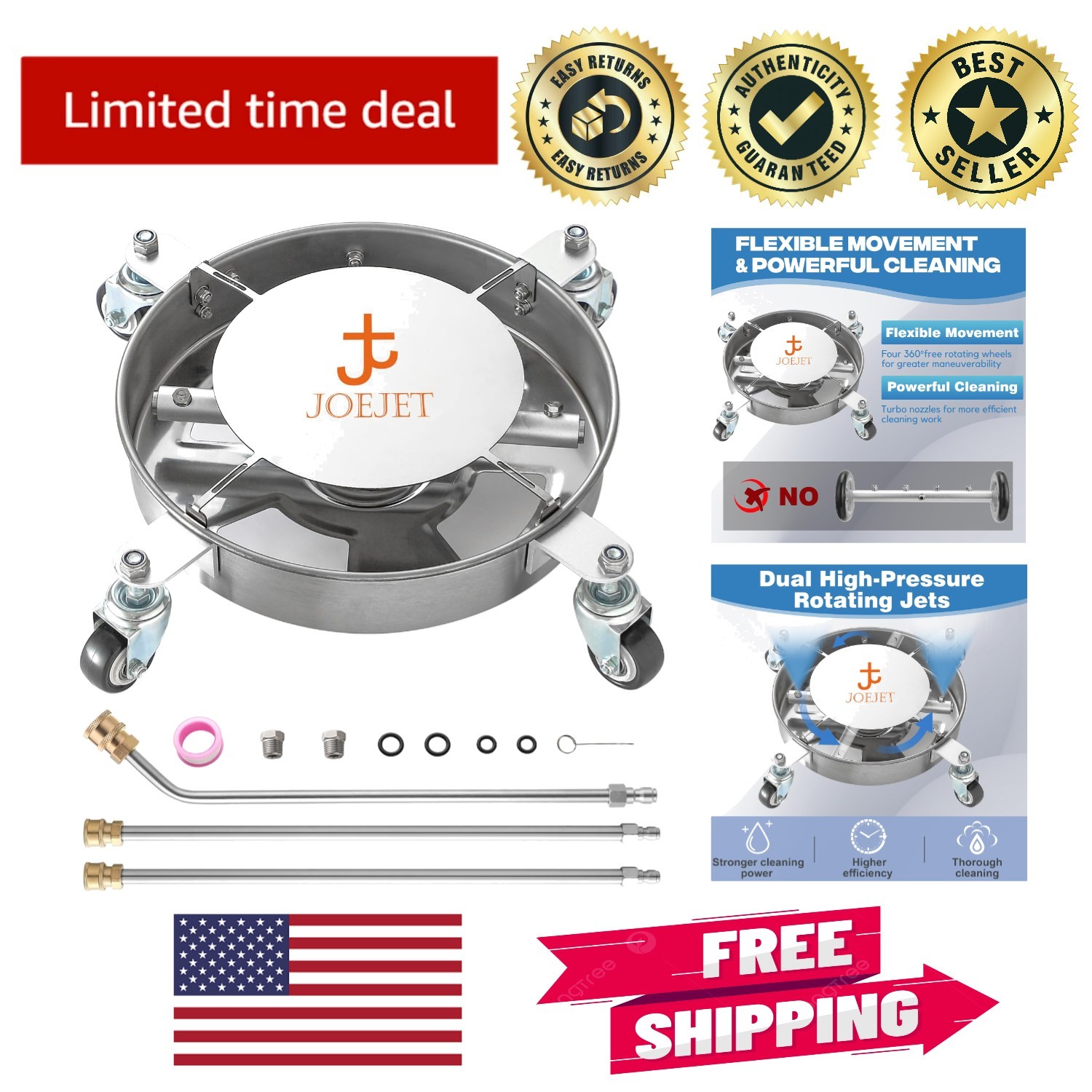 14-Inch Undercarriage Pressure Washer Attachment with 360° Mobility & 4000 PSI