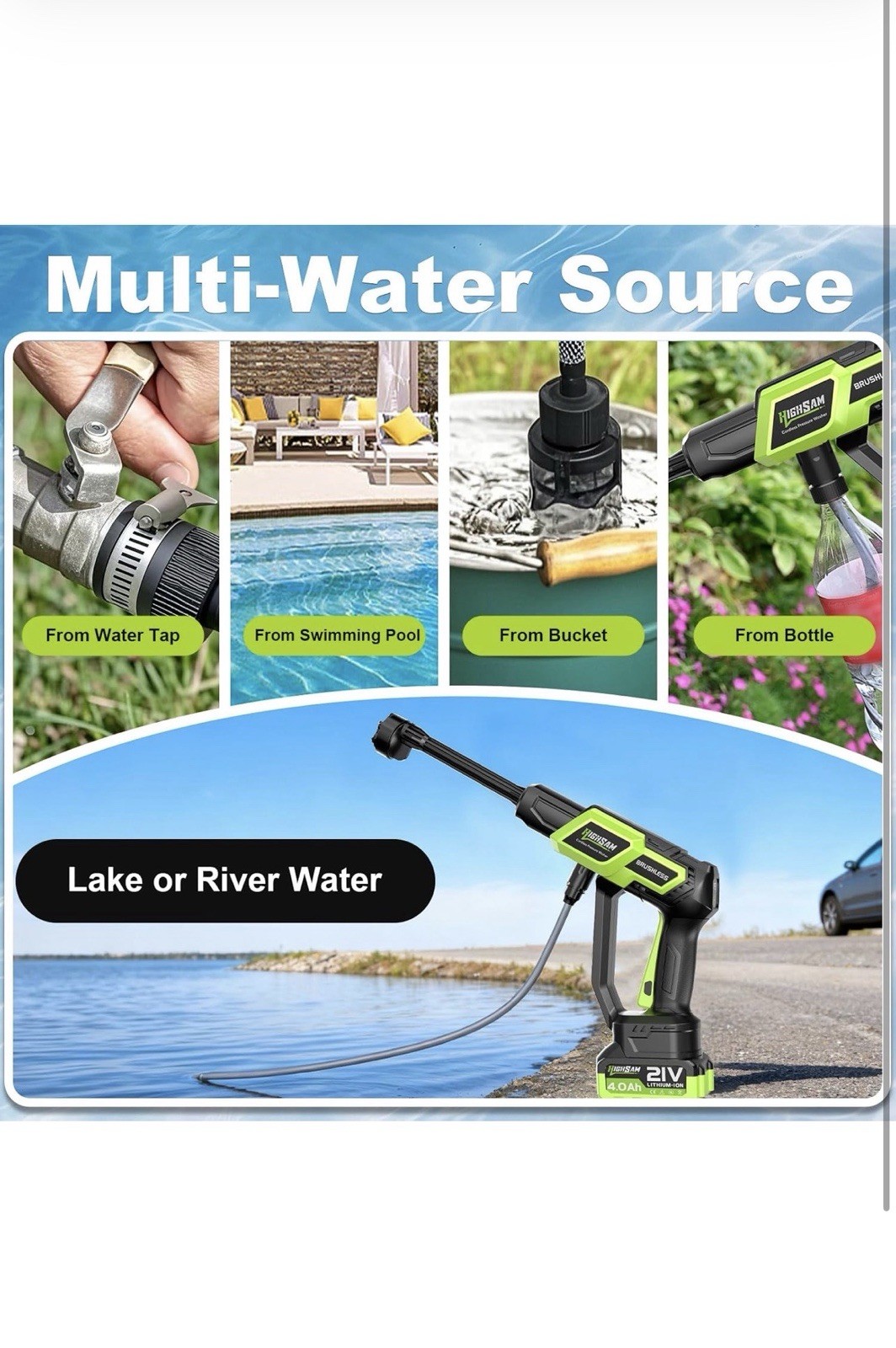 Cordless Pressure Washer – 1500PSI 2.6GPM, 400W Brushless Motor, 2X4000Mah Batte