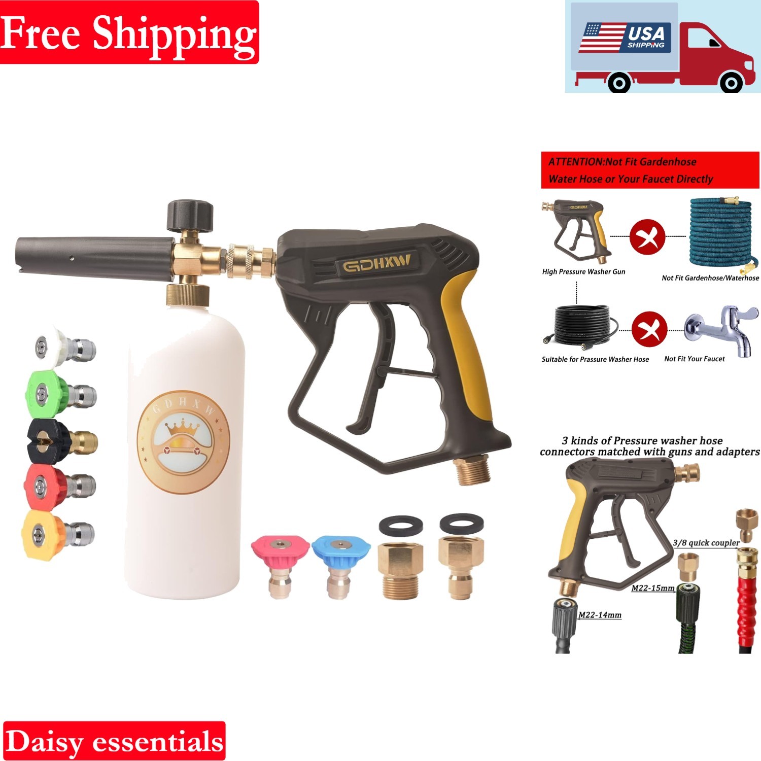 High Pressure Washer Gun with Foam Cannon 5000 PSI Car Wash Nozzles Kit