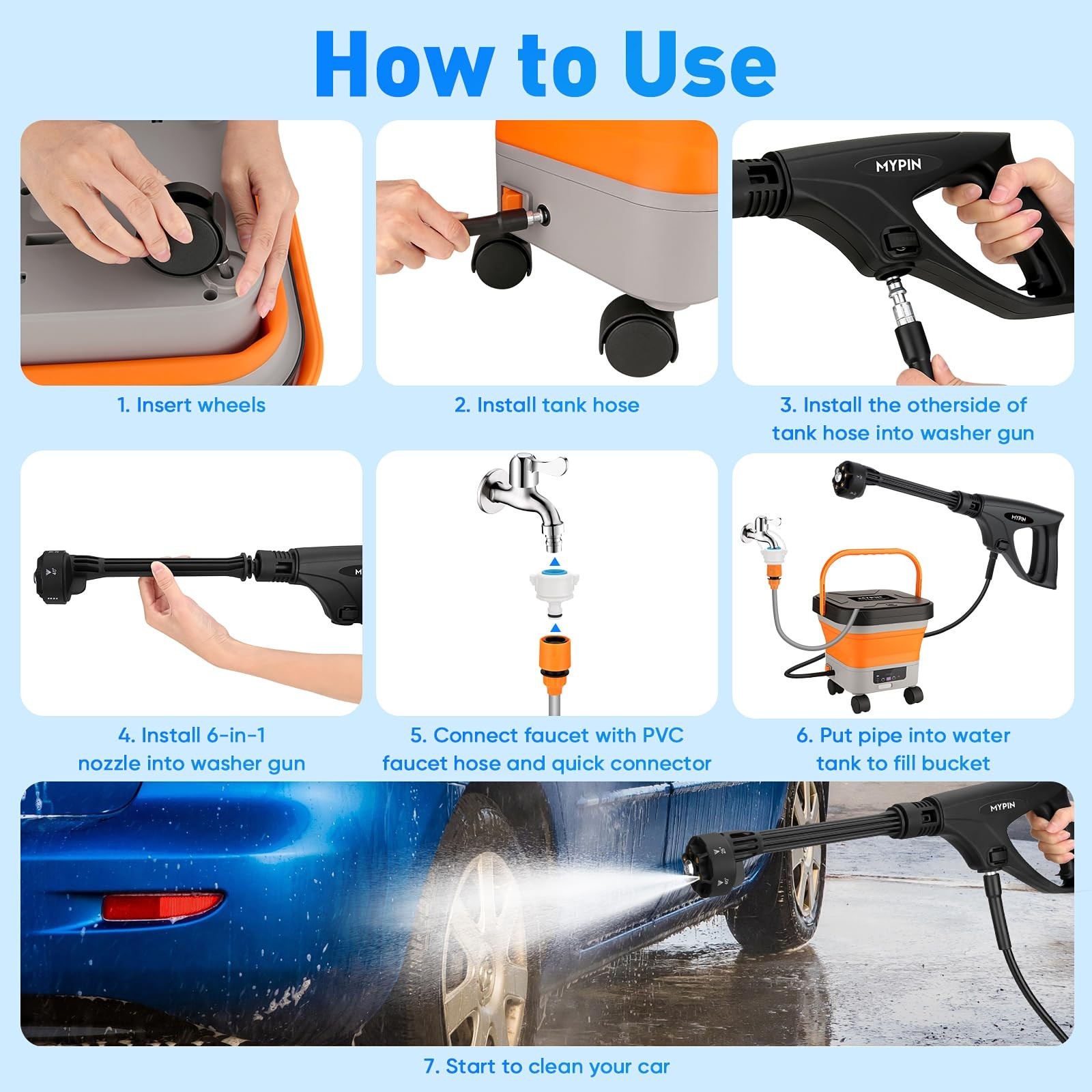 660PSI Portable Cordless Pressure Washer with Folding 3.4Gal Tank, 7M Hose