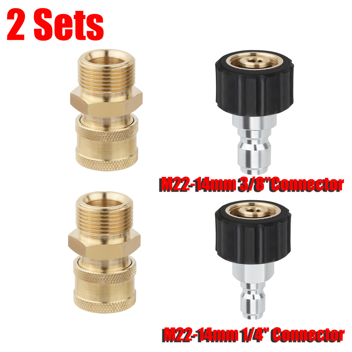 High Pressure Washer Adapter Set Quick Connector M22 (M22-14MM) to 3/8” & 1/4”
