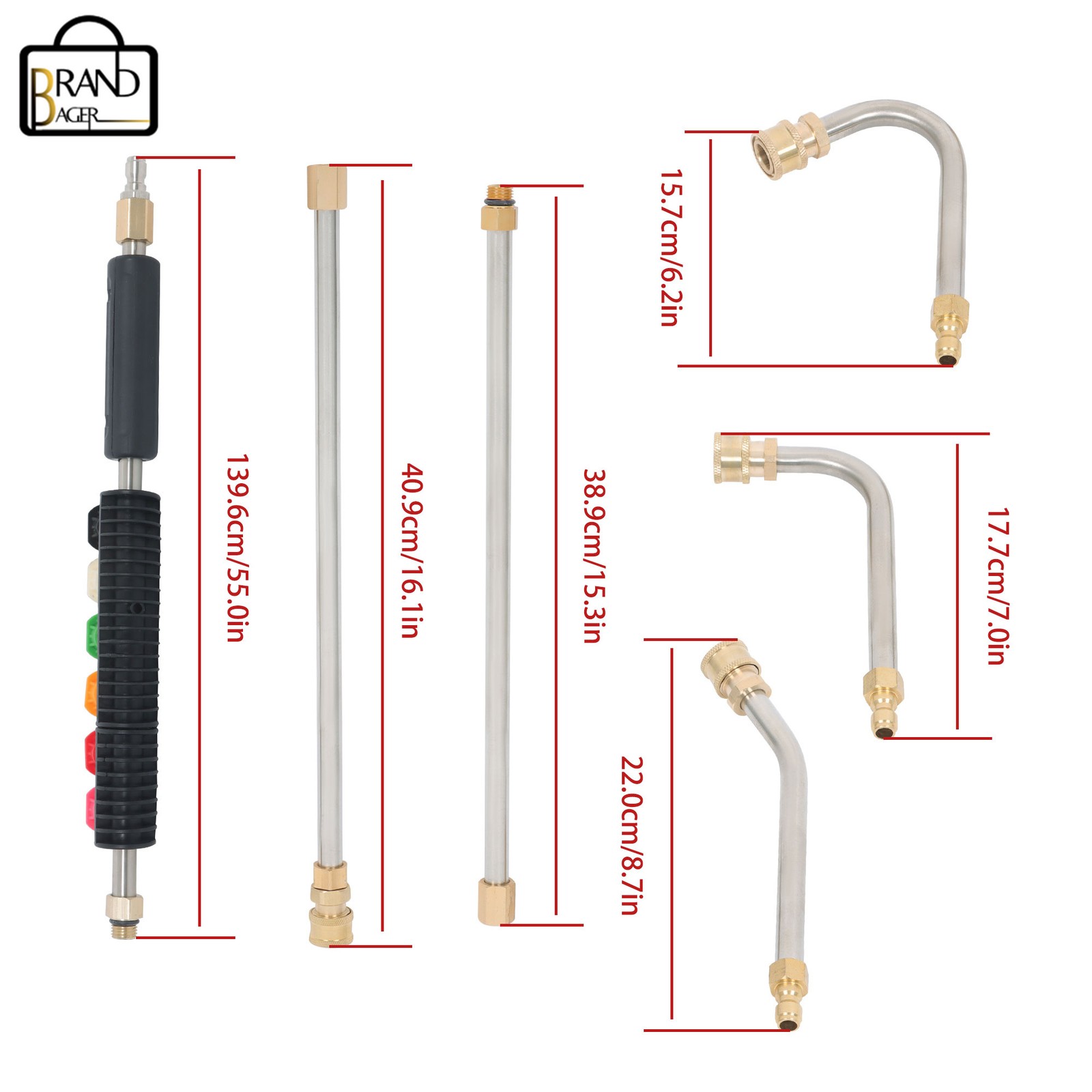9 Pack 4000 Psi High Pressure 1/4 Inch Quick Connect Water Gun Extension Rod Set