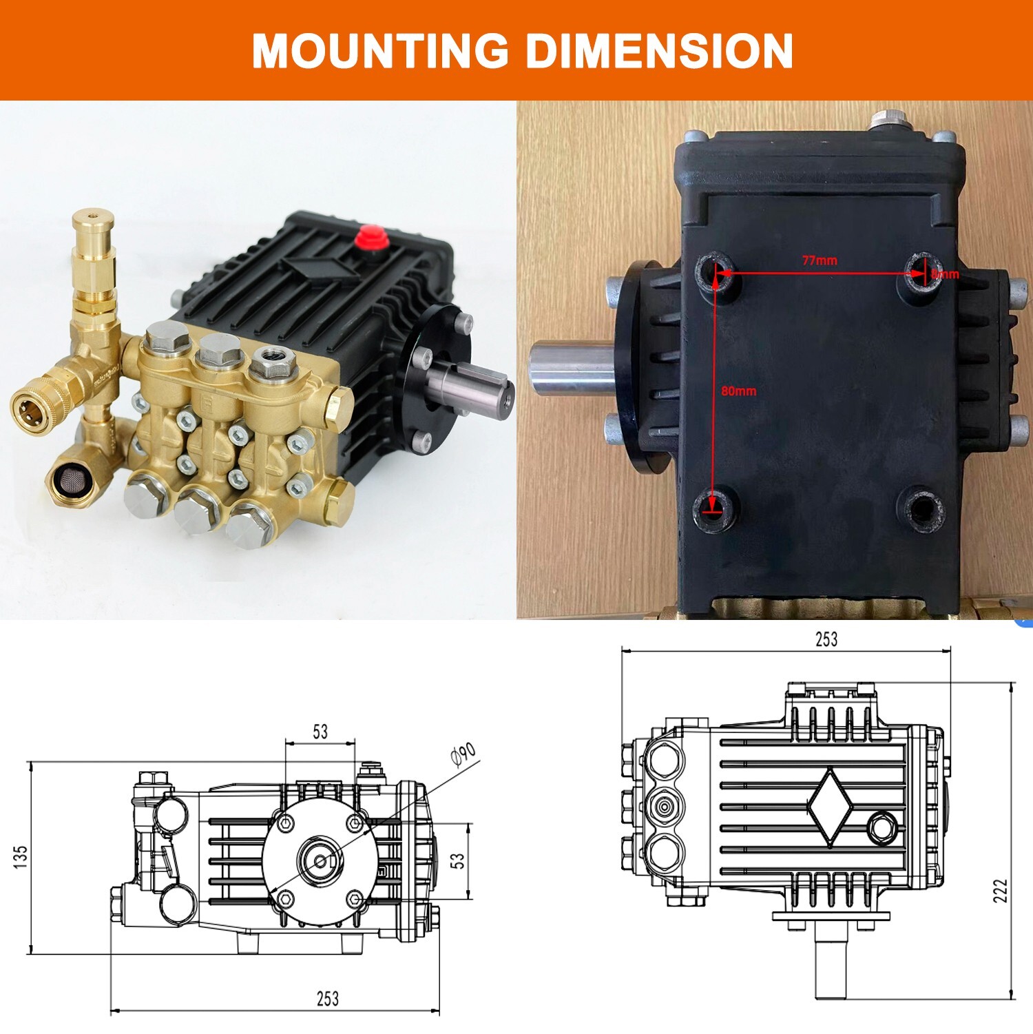 Pressure Power Washer Pump 24mm Solid Shaft 3600 PSI 4.0 GPM 10 HP Belt Drive