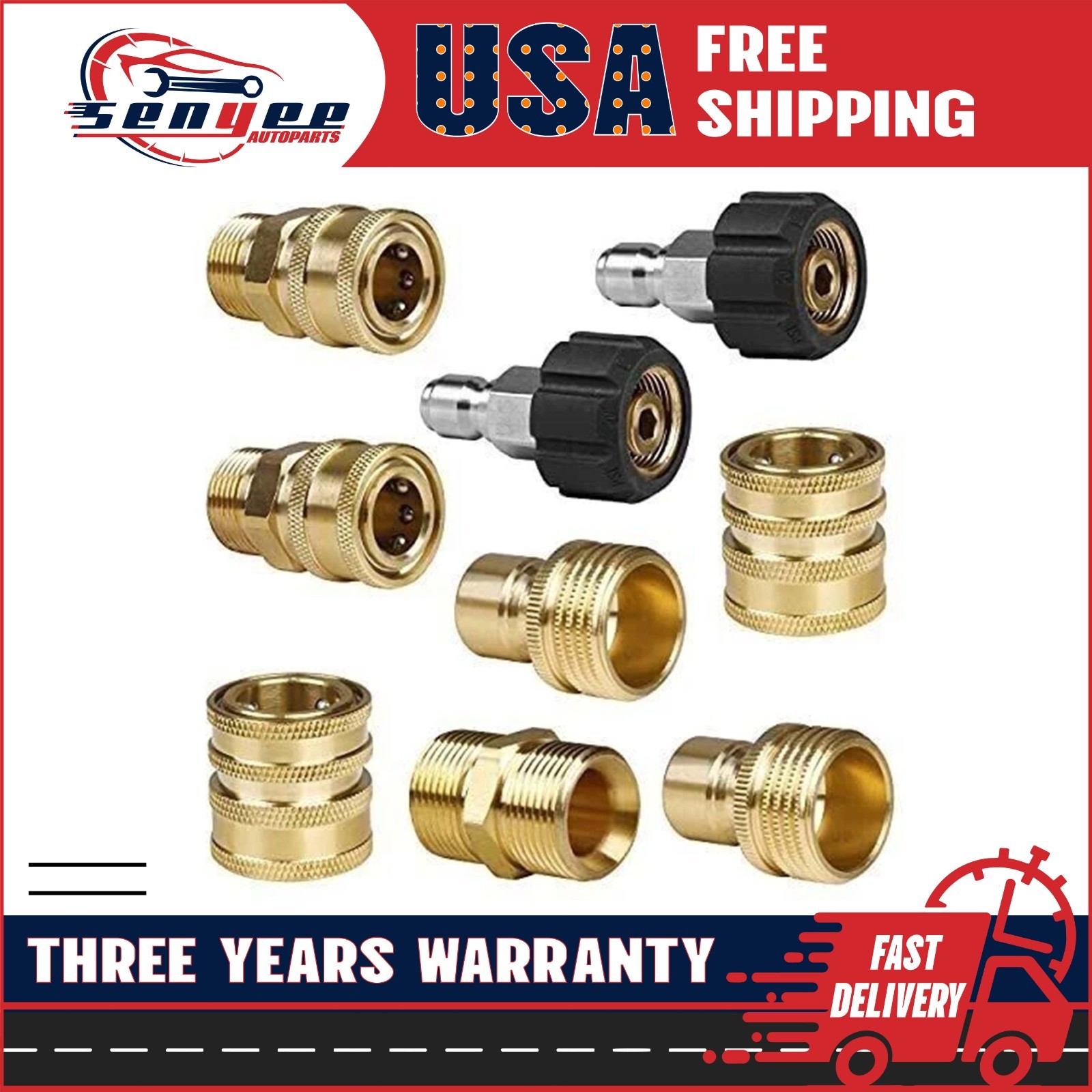 9Pc Pressure Washer Adapter Set Quick Disconnect Kit M22 Swivel to 3/8” Connect