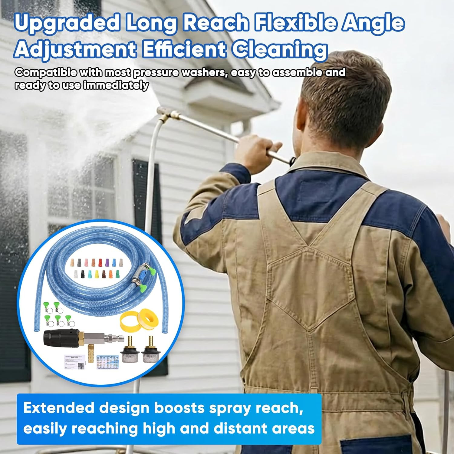 Adjustable Long Range Downstream Injection Nozzle Kit for Pressure Washers & Sof