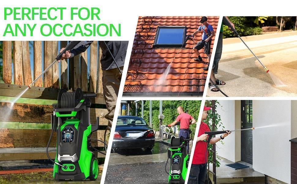 3800PSI Electric Pressure Washer with Touch Screen Adjustment Pressure Hose Reel