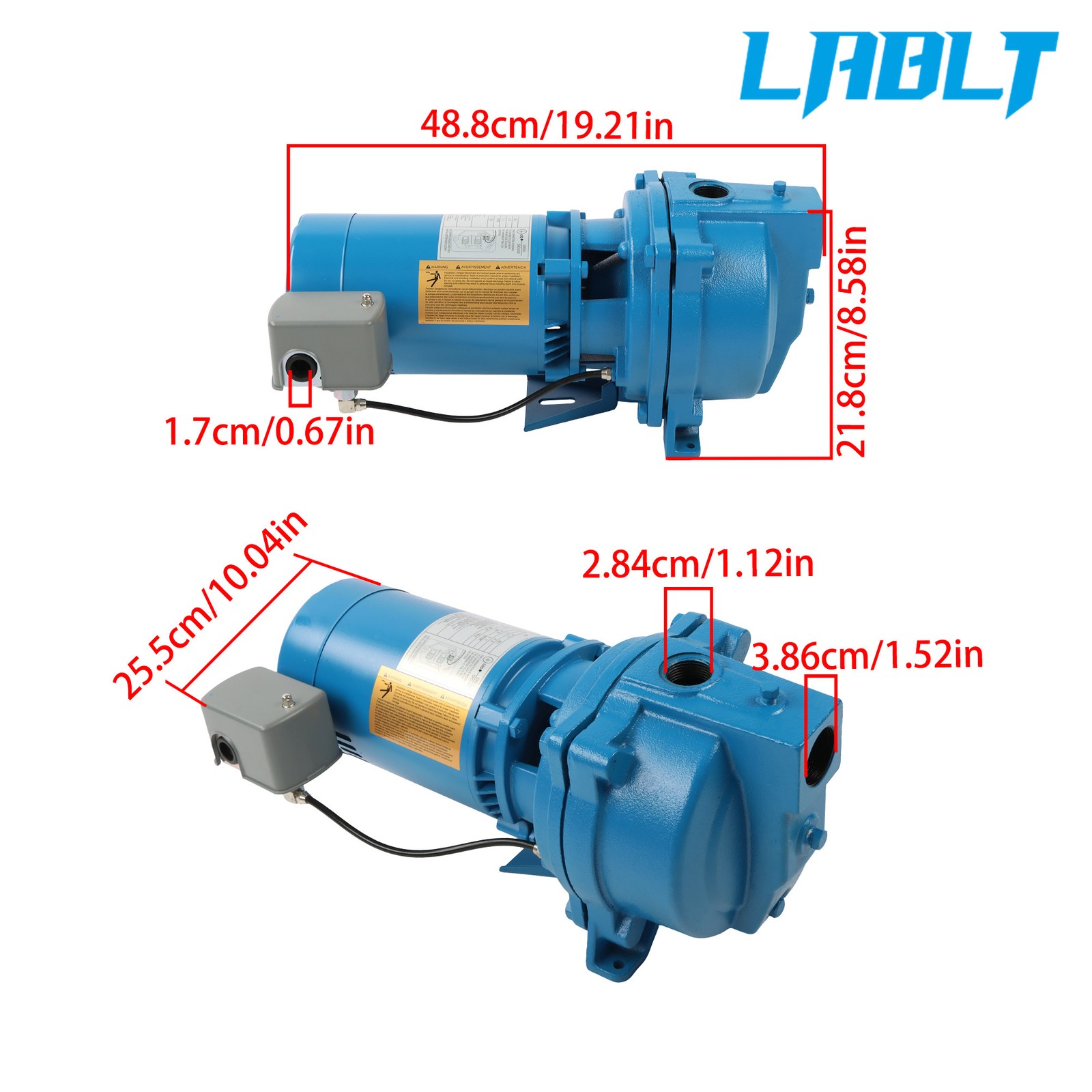 LABLT Cast Iron J5S Shallow Well Jet Pump 1/2 HP 16.5 GPM 115/230V Dual Voltage