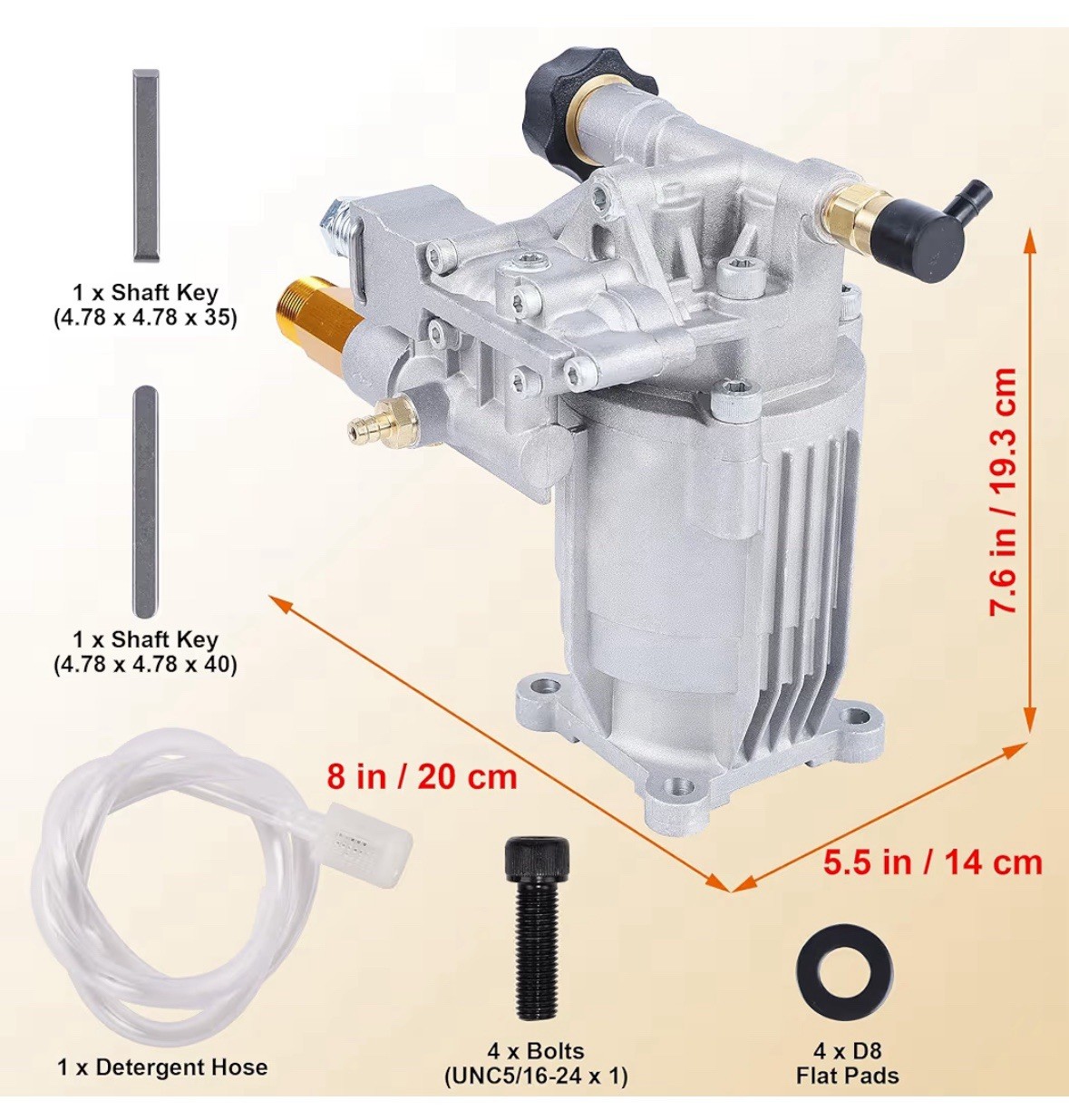 3/4″ Horizontal Pressure Washer Pump 2600-3200PSI 2.5GPM for Honda Ryobi