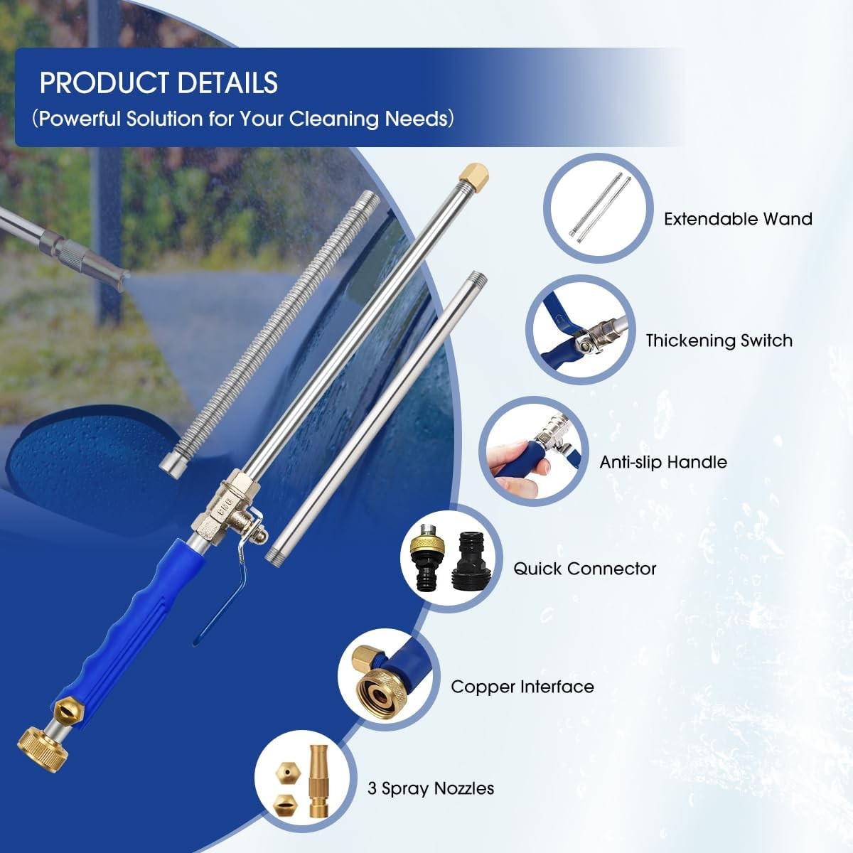39″ High Pressure Power Washer Wand for Garden Hose, Flexible Jet Nozzle Sprayer