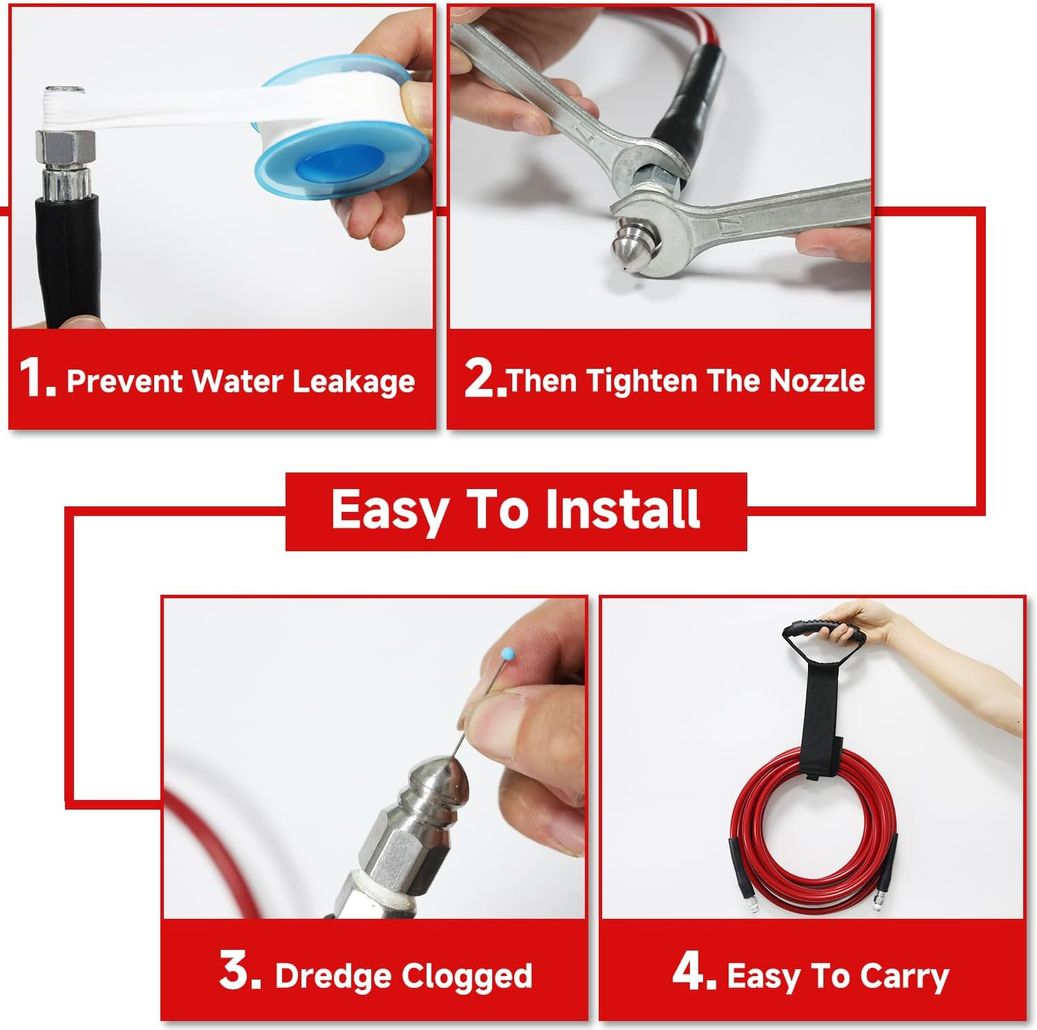 NIFUAL Sewer Jetter Kit for Pressure Washer,50Ft 5800PSI Pressure Drain Cleaner