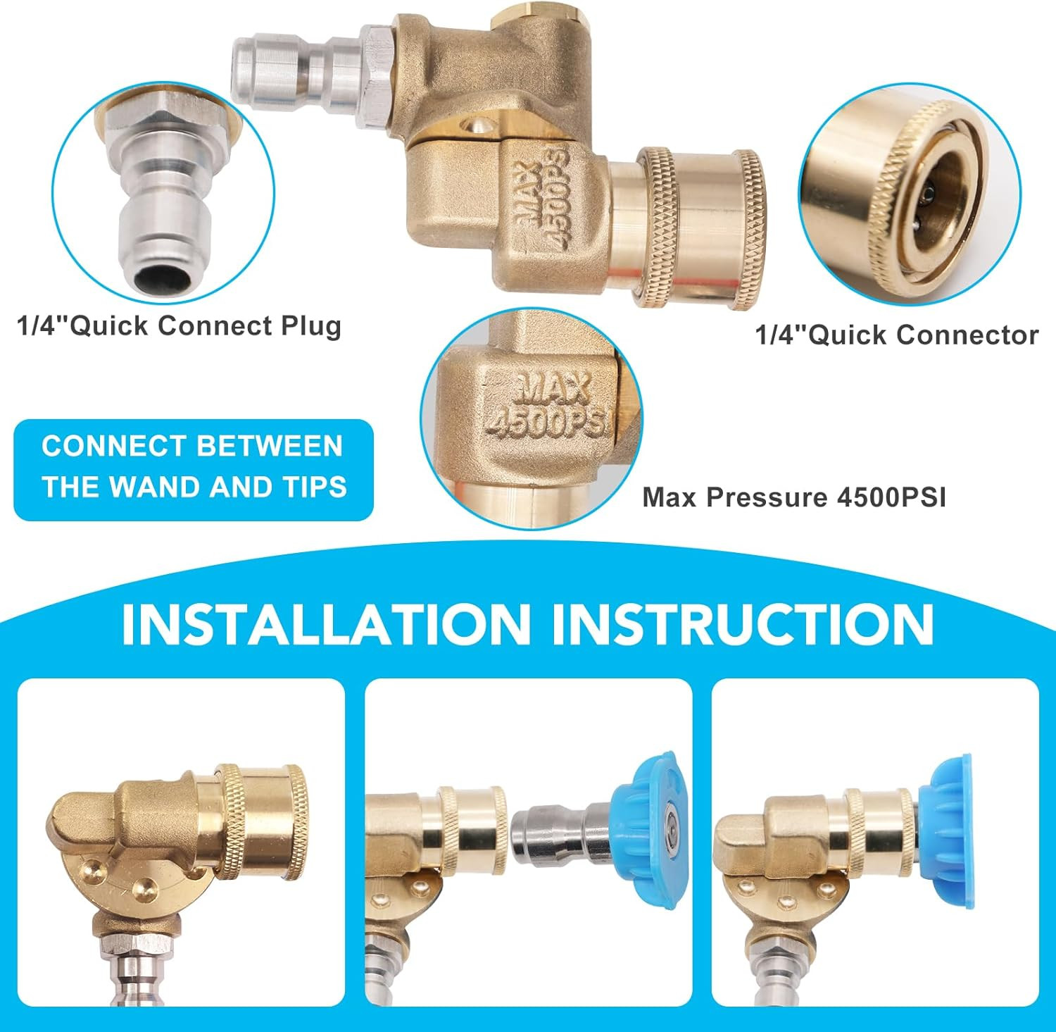 Pressure Washer Tips Turbo Nozzle 4000 PSI 360° Rotating Spray Turbo with 1/4”