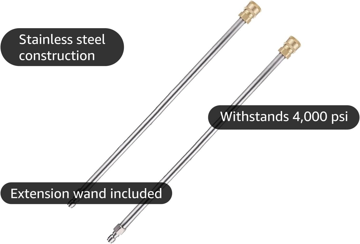 Universal Fit 17” Stainless Steel Extension Wand for Pressure Washers – 2 Pack