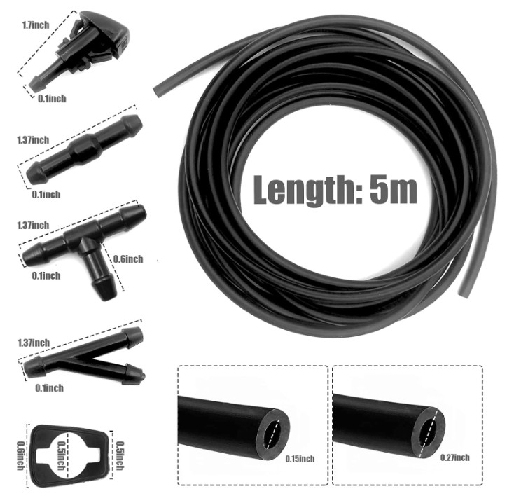 Kit de Manguera Para Lavaparabrisas Manguera de 5 M 12 Conectores 2 Boquillas