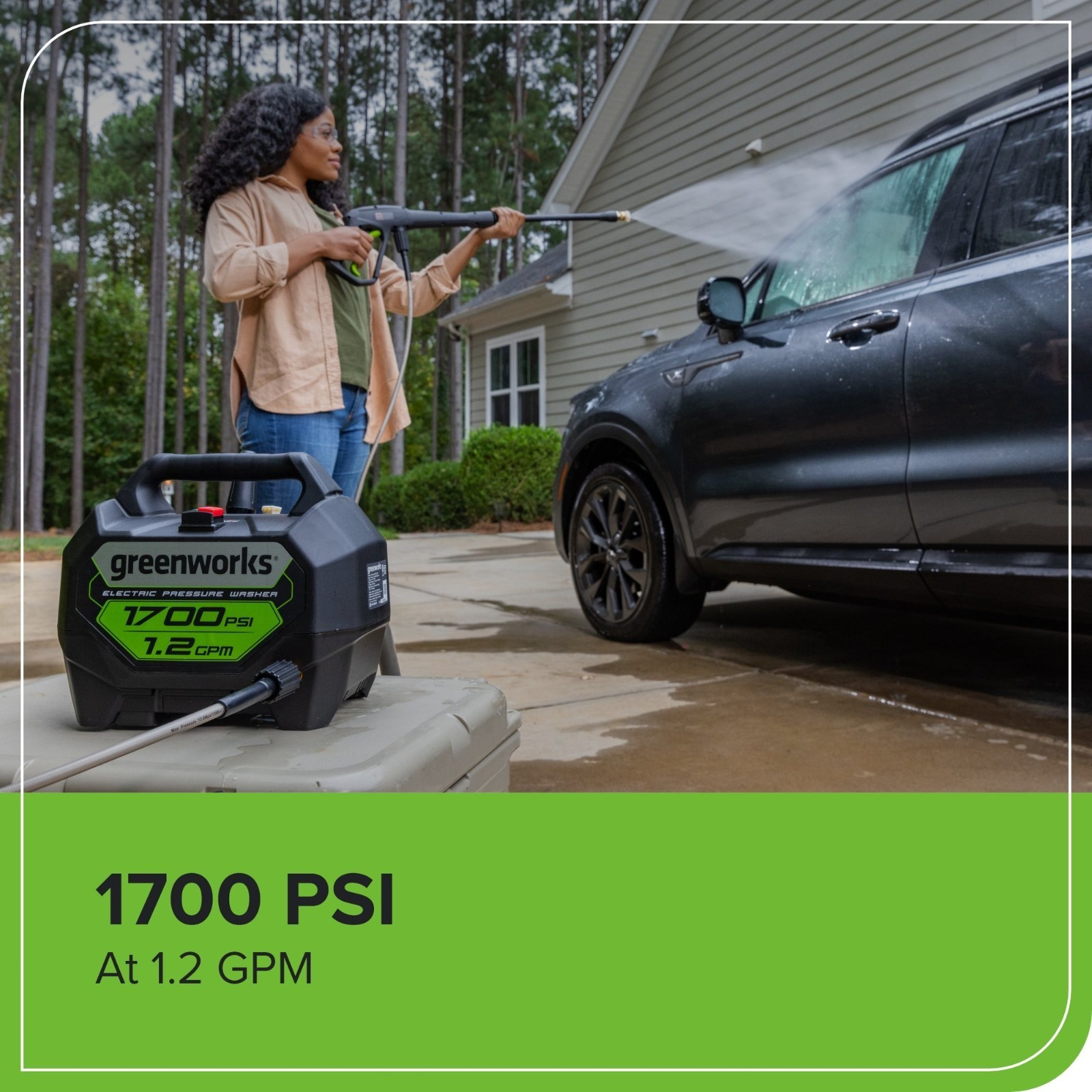 Greenworks 1700 Psi Hand-Carry Pressure Washer PW1603 20Ft Hose 35Ft Cord 2 Nozz