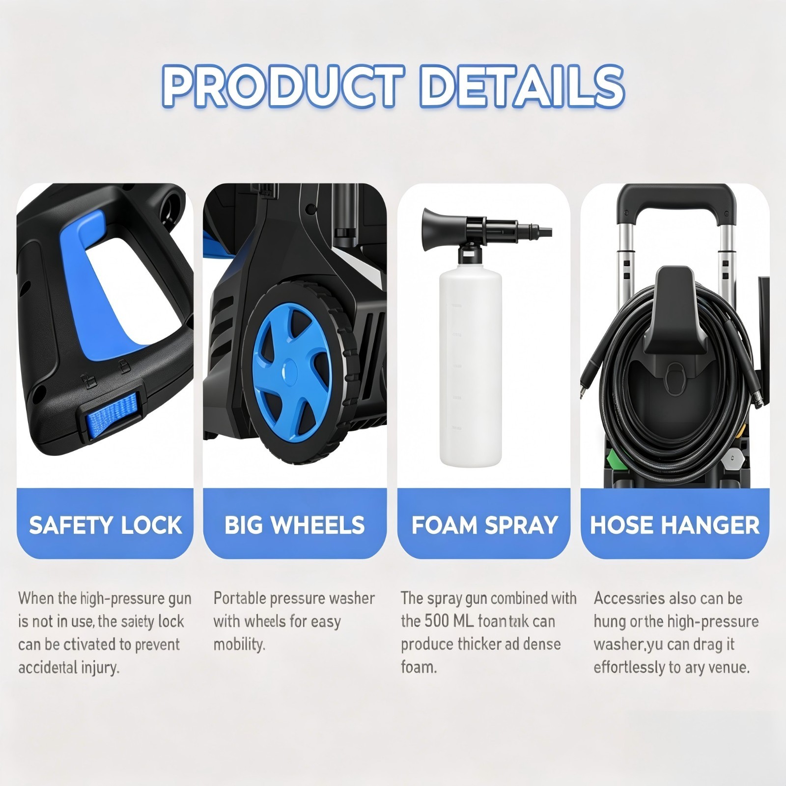 Pressure Washer 4200PSI 2.5GPM, Steel Lance, 4 Nozzle Tips, for Car, Patio