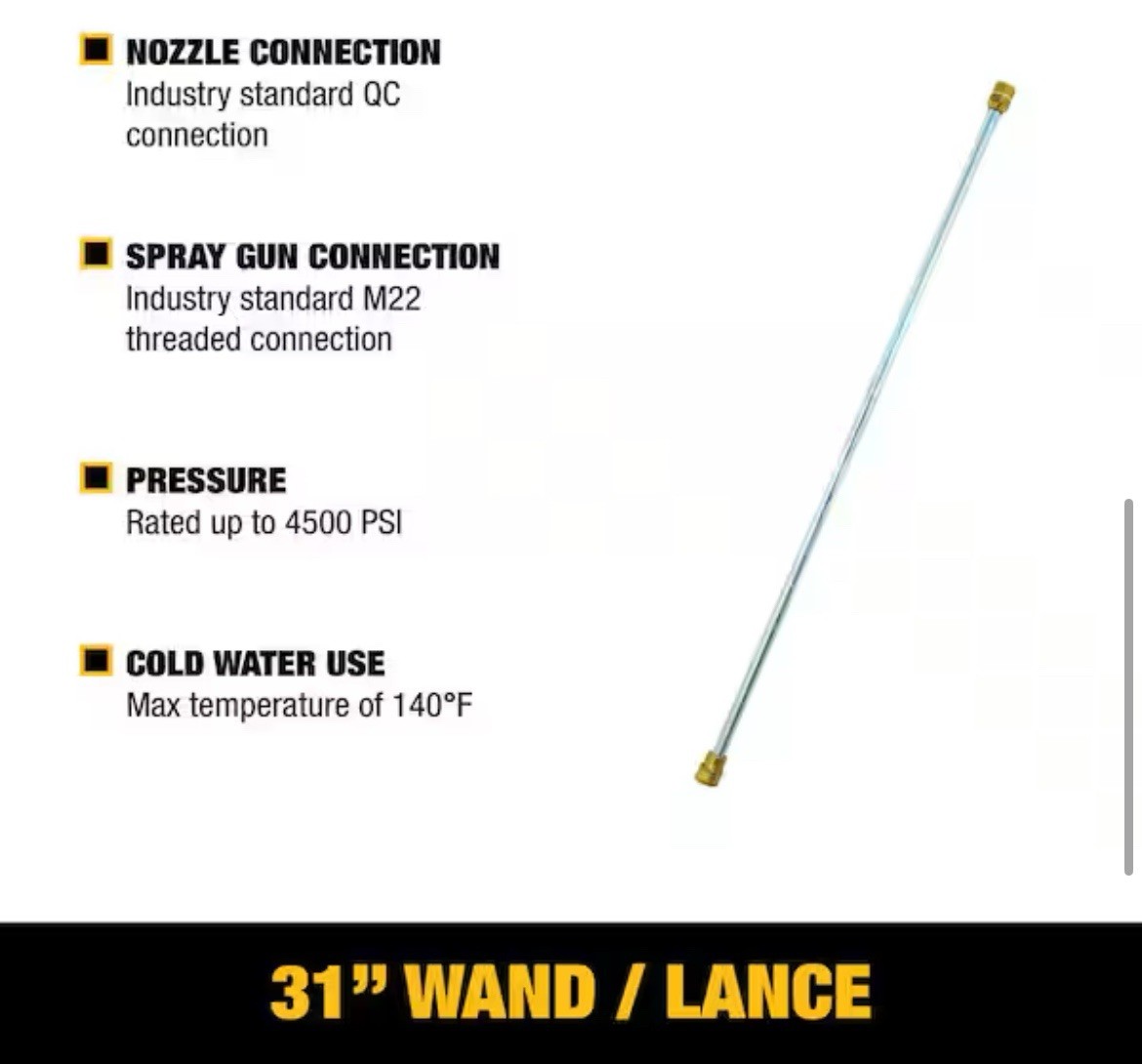 DEWALT 31 in. Pressure Washer Extension Spray Wand w/ 4500 PSI for Cold Water