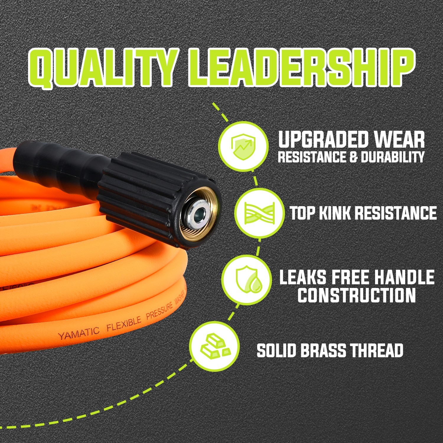 YAMATIC 3200 psi Pressure Washer Hose 1/4″ Wear Resist & Kink Resist