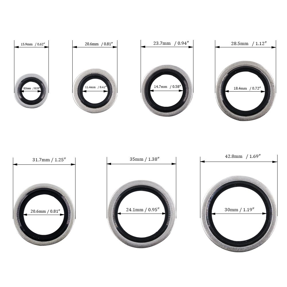 150-Pcs [7-Size] Automotive Self-Centered Bonded Seal Oil Washers Gasket Asso