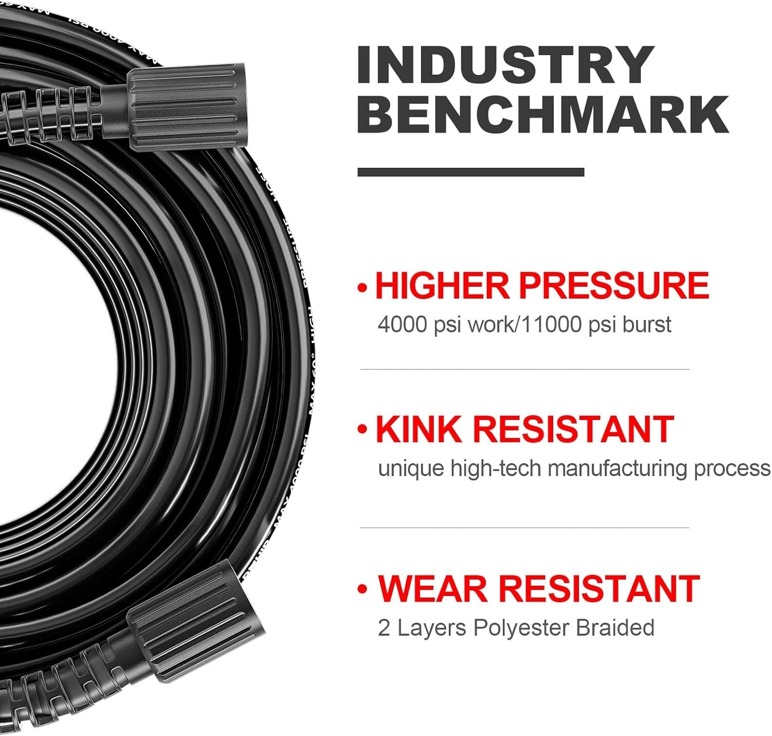 POHIR 100FT Pressure Washer Hose 1/4″ 4000PSI Kink Resistant Power Washer Hose