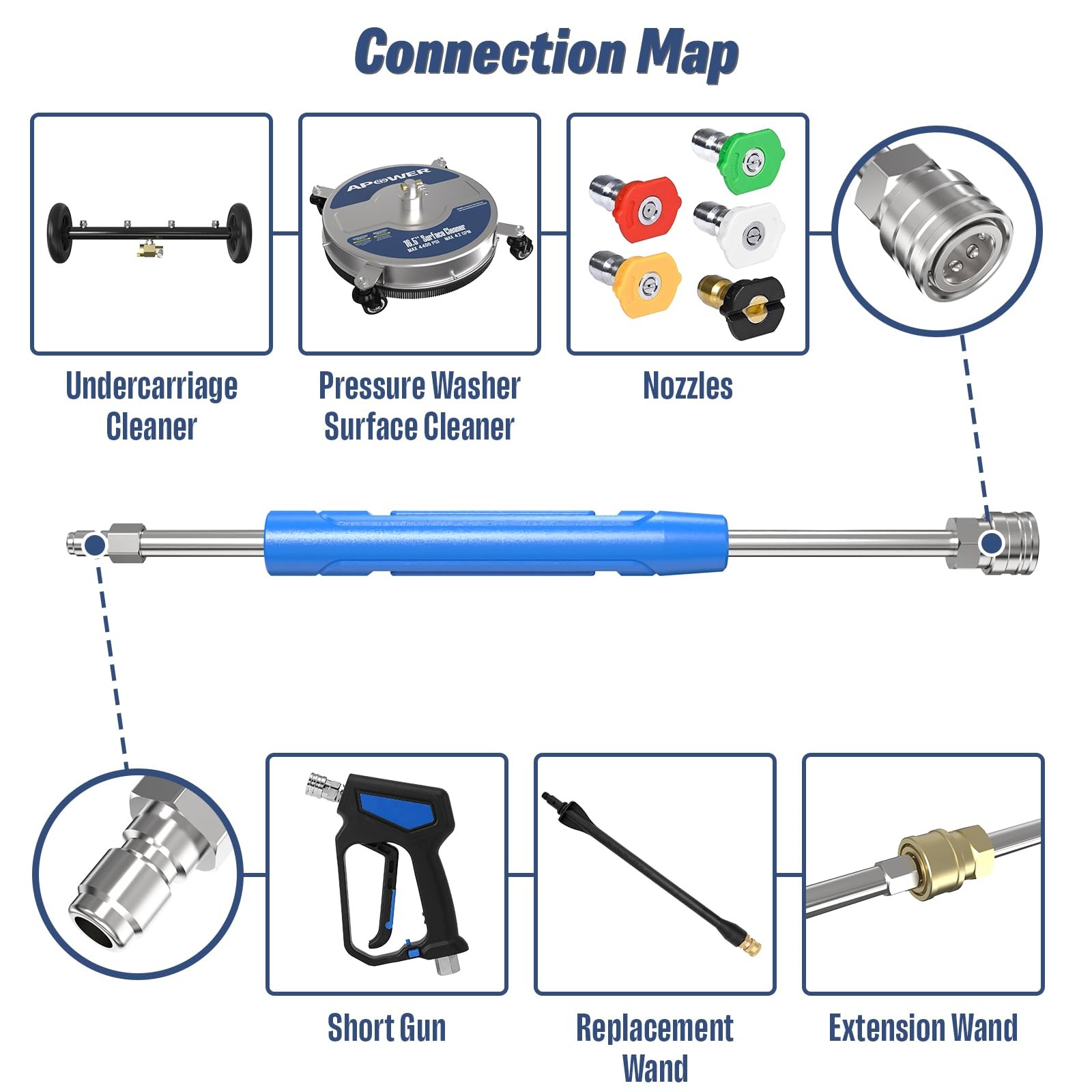 APOWER Pressure Washer Extension Wand 17 Inch, Stainless Steel Power Washer W…