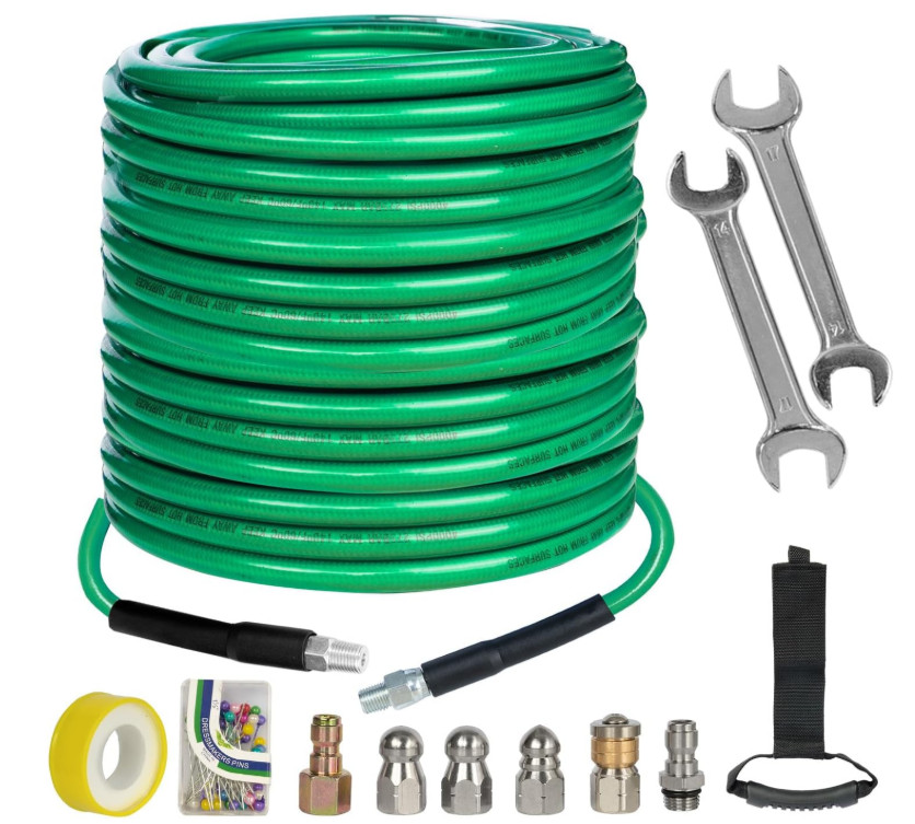 Manguera Desatascadora 45M para Hidrolavadora con Kit Completo de Limpieza