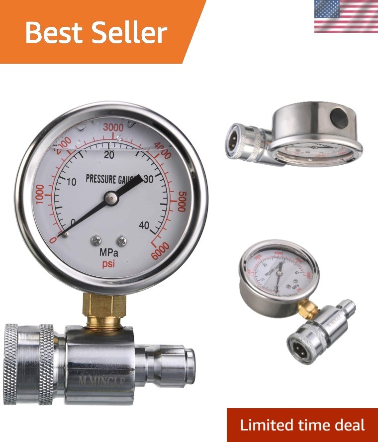 Pressure Washer Gauge Kit, 3/8 Inch Quick Connect, 6000 PSI