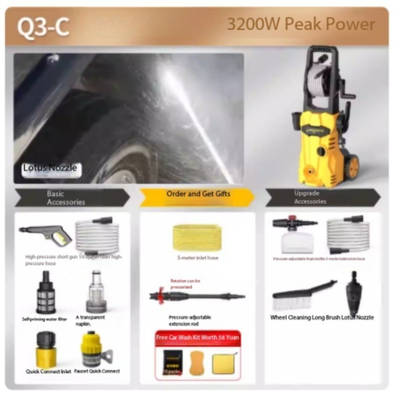Car Wash Machine High-Pressure 220V Water Gun Floor Cleaning Pressure Pump Brush